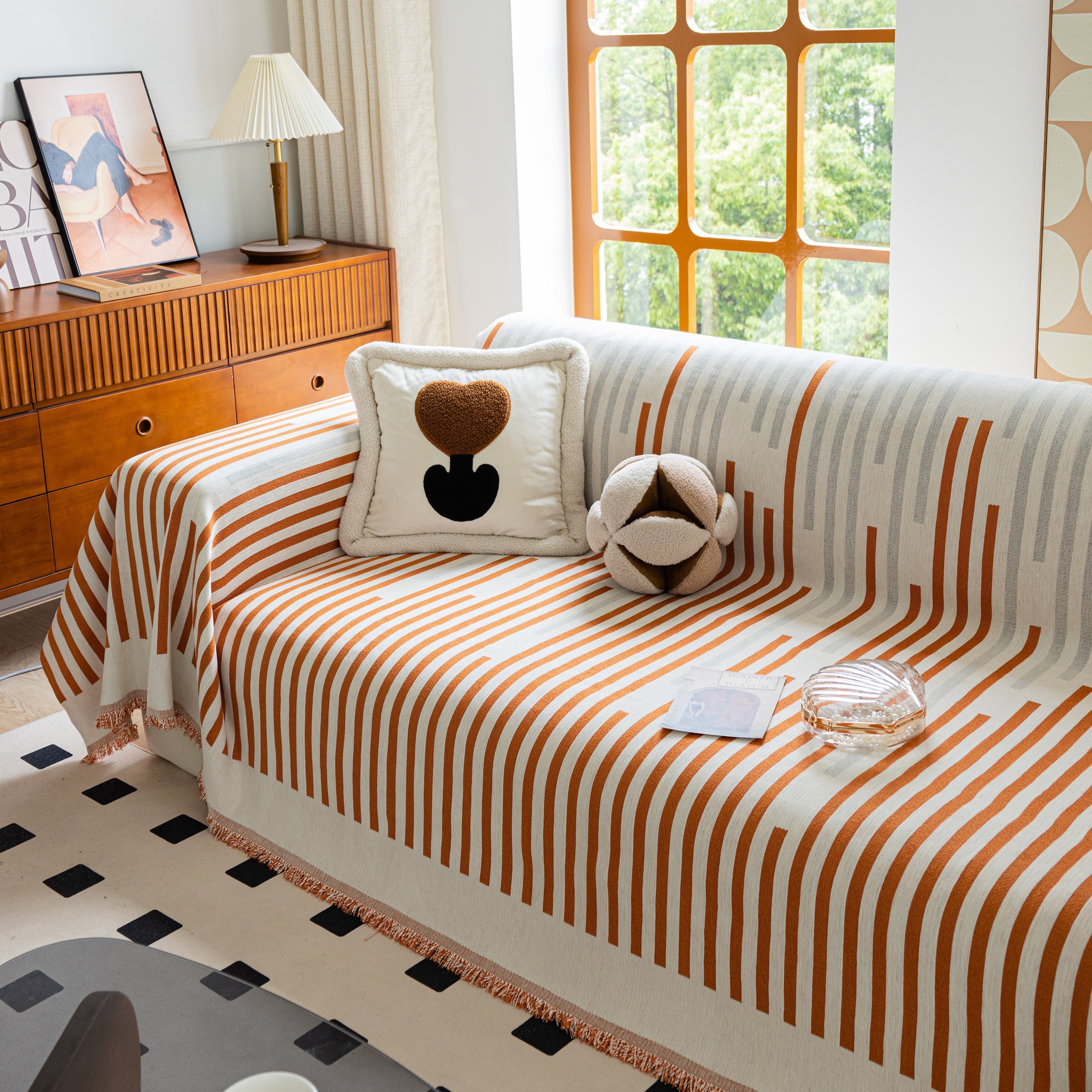 Boho Stripe Sectional Couch Cover Soft Chenille Sofa Slipcovers Blanket On The Sofa For Living Room