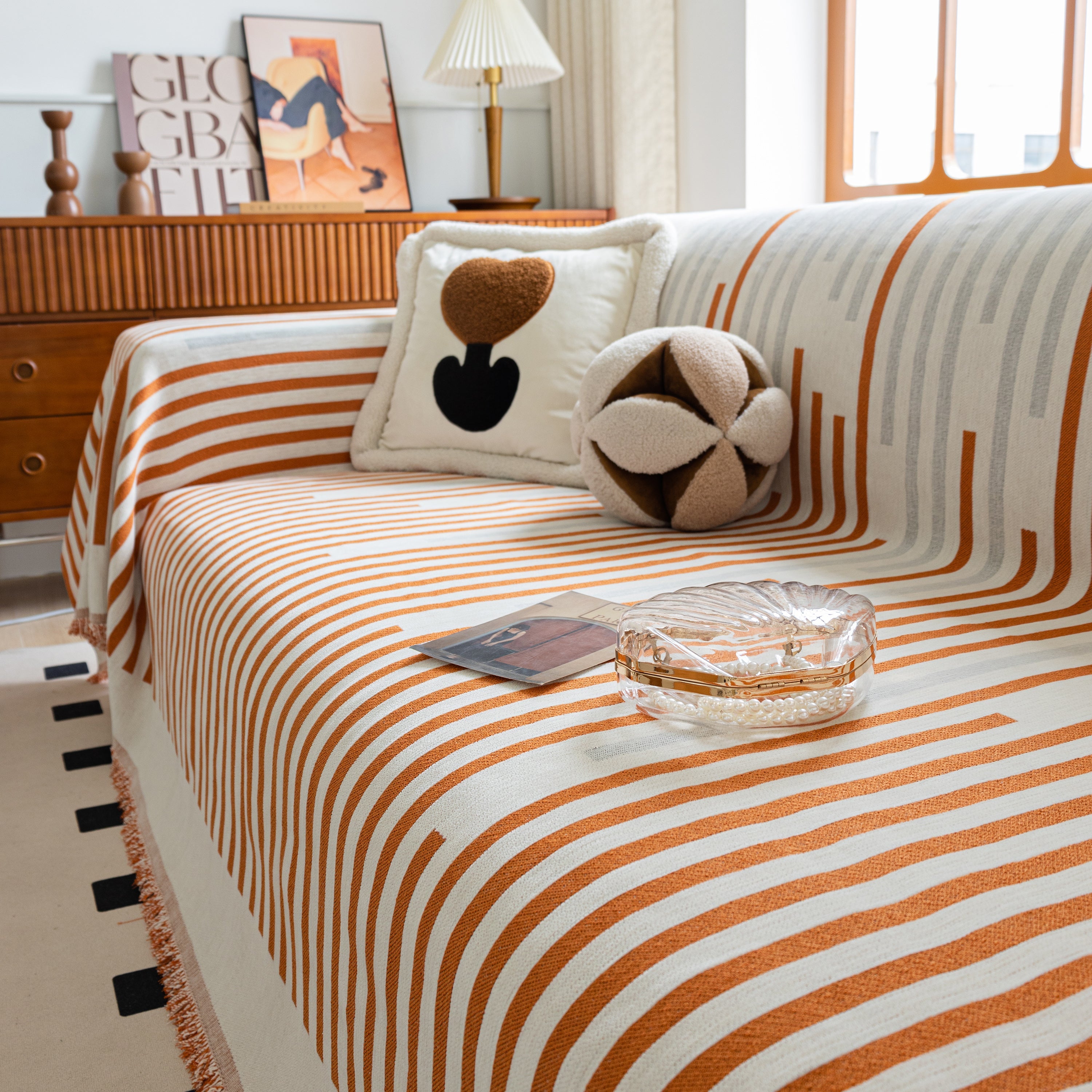 Boho Stripe Sectional Couch Cover Soft Chenille Sofa Slipcovers Blanket On The Sofa For Living Room