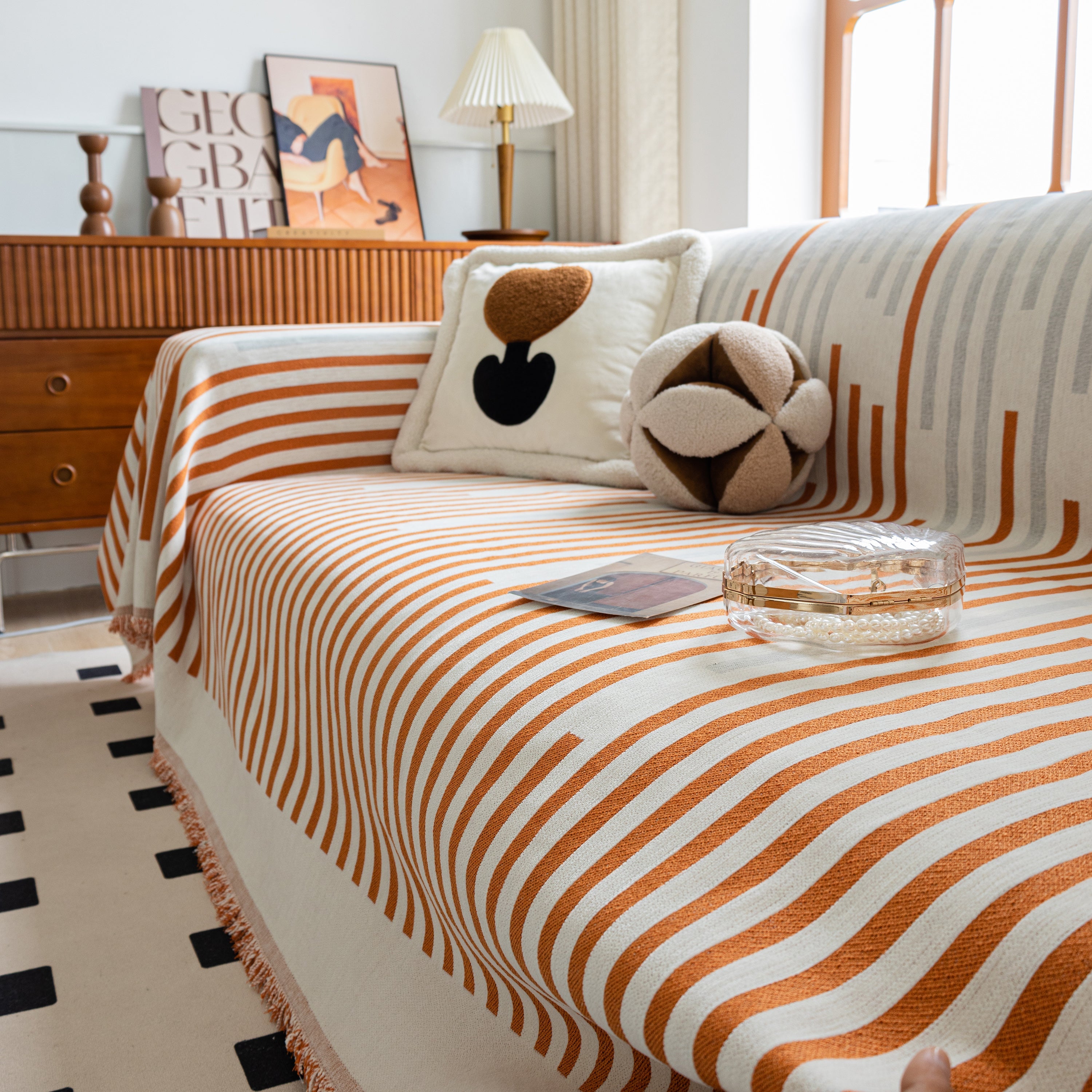 Boho Stripe Sectional Couch Cover Soft Chenille Sofa Slipcovers Blanket On The Sofa For Living Room