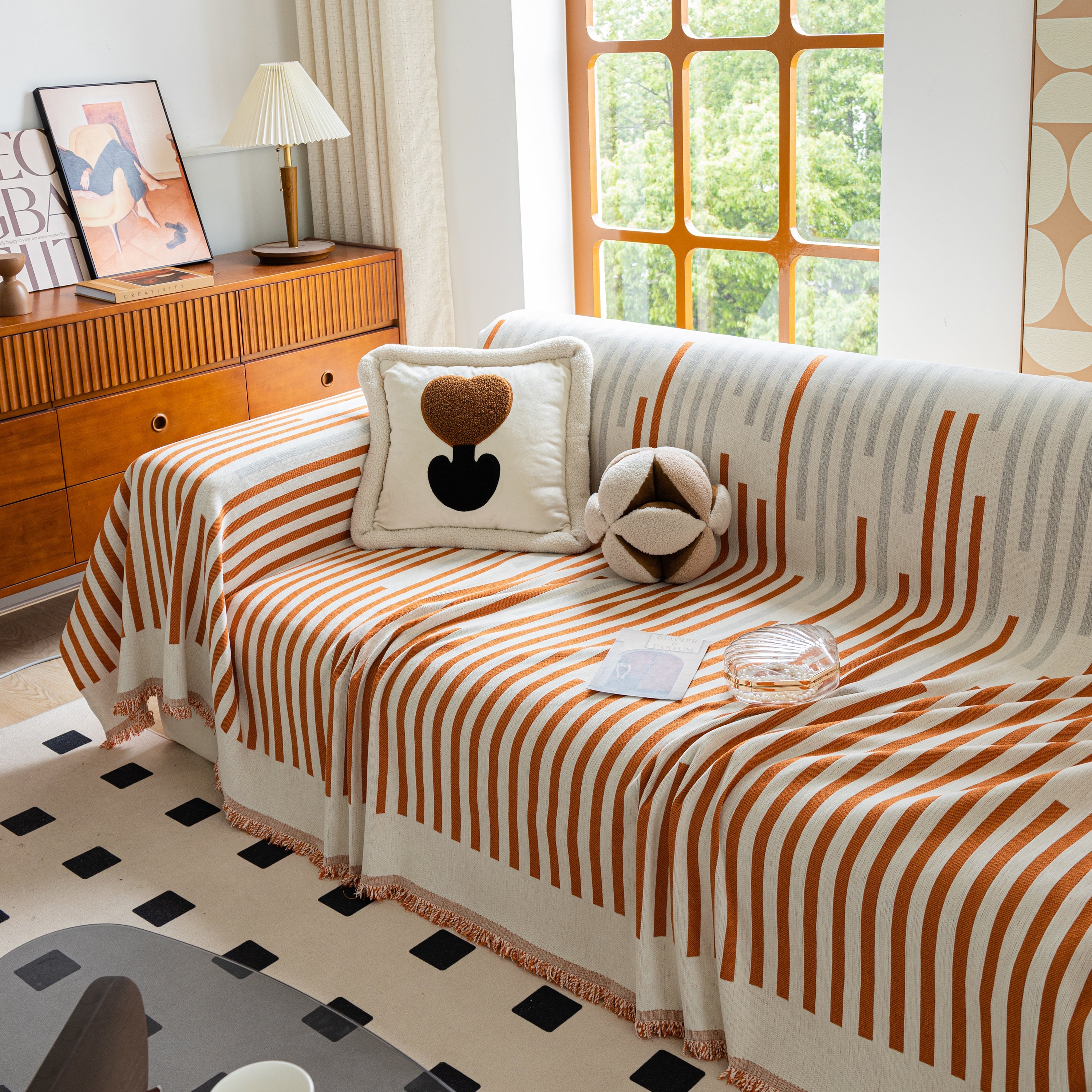 Boho Stripe Sectional Couch Cover Soft Chenille Sofa Slipcovers Blanket On The Sofa For Living Room