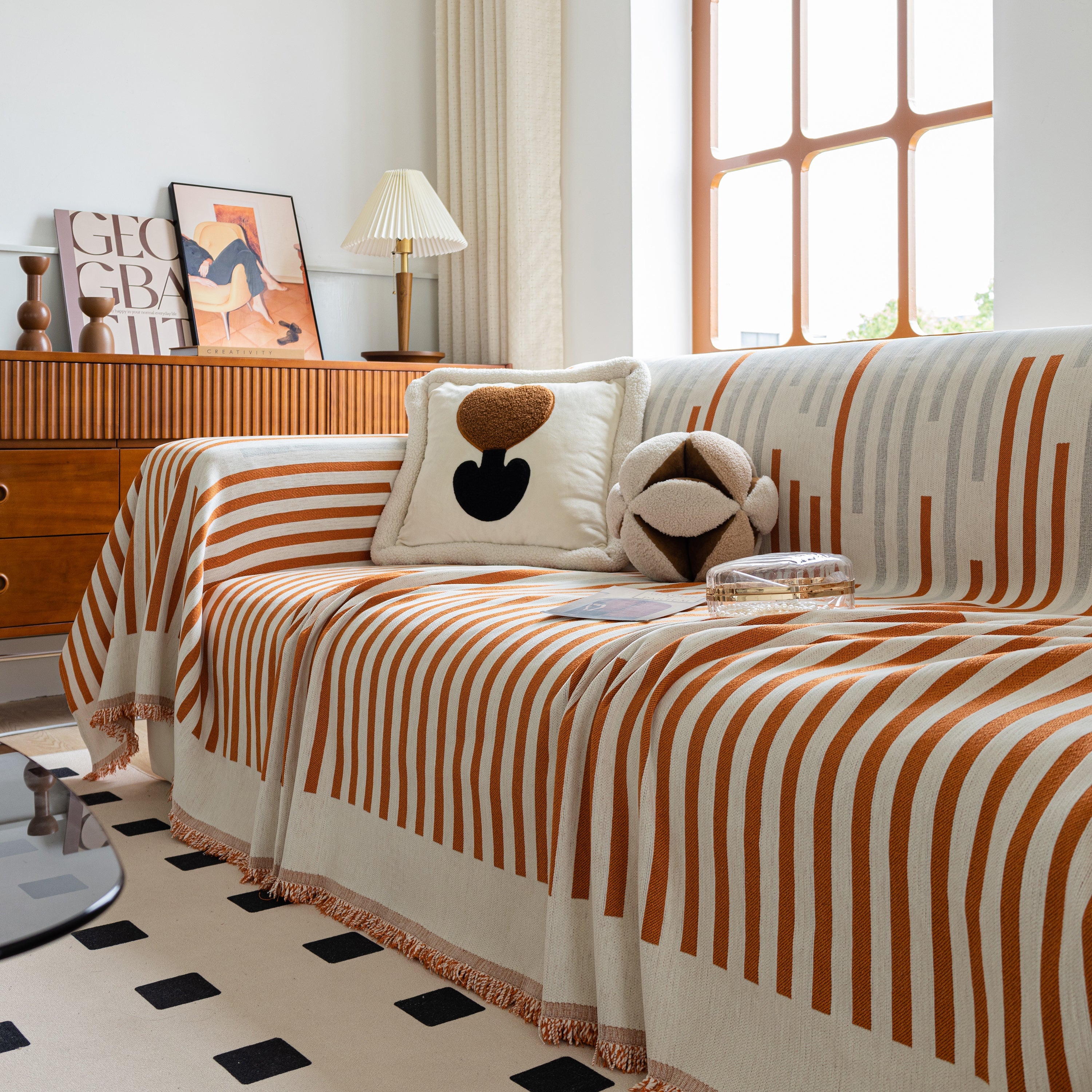 Boho Stripe Sectional Couch Cover Soft Chenille Sofa Slipcovers Blanket On The Sofa For Living Room