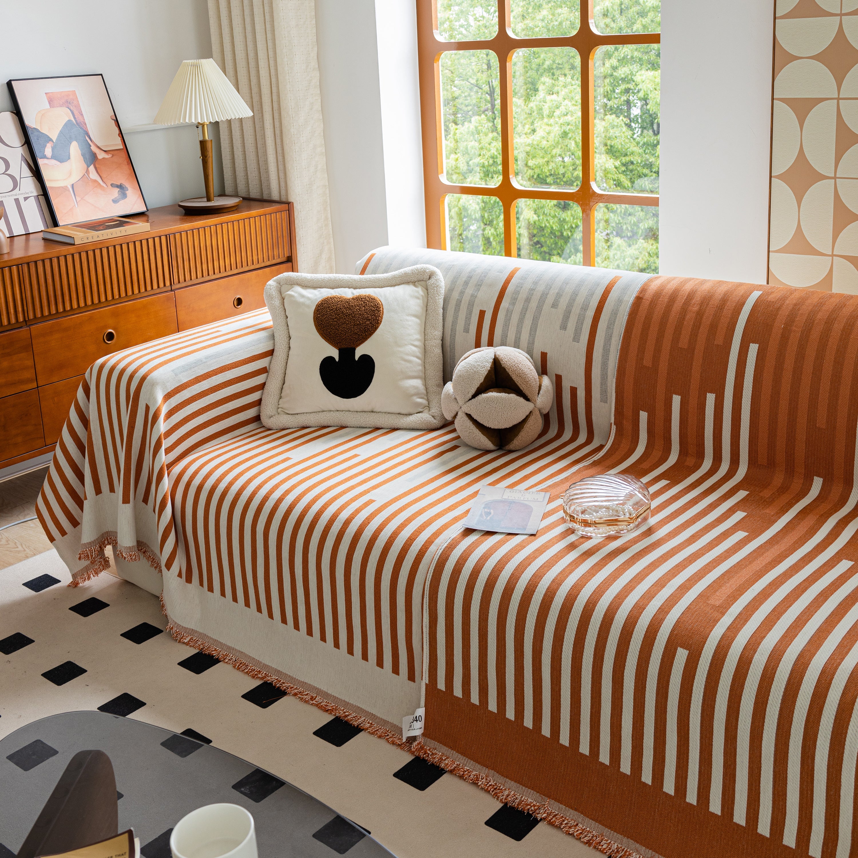 Boho Stripe Sectional Couch Cover Soft Chenille Sofa Slipcovers Blanket On The Sofa For Living Room