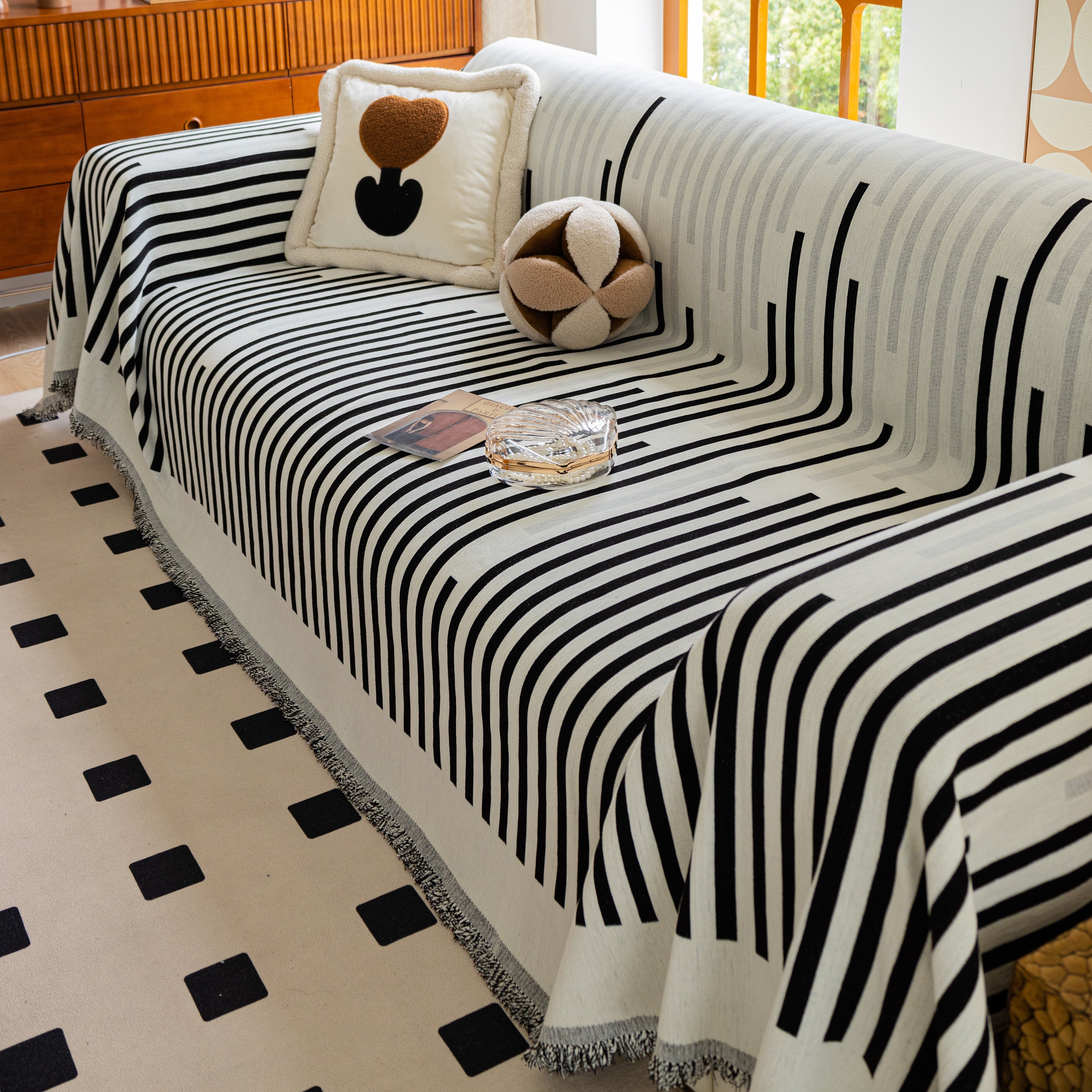 Boho Stripe Sectional Couch Cover Soft Chenille Sofa Slipcovers Blanket On The Sofa For Living Room