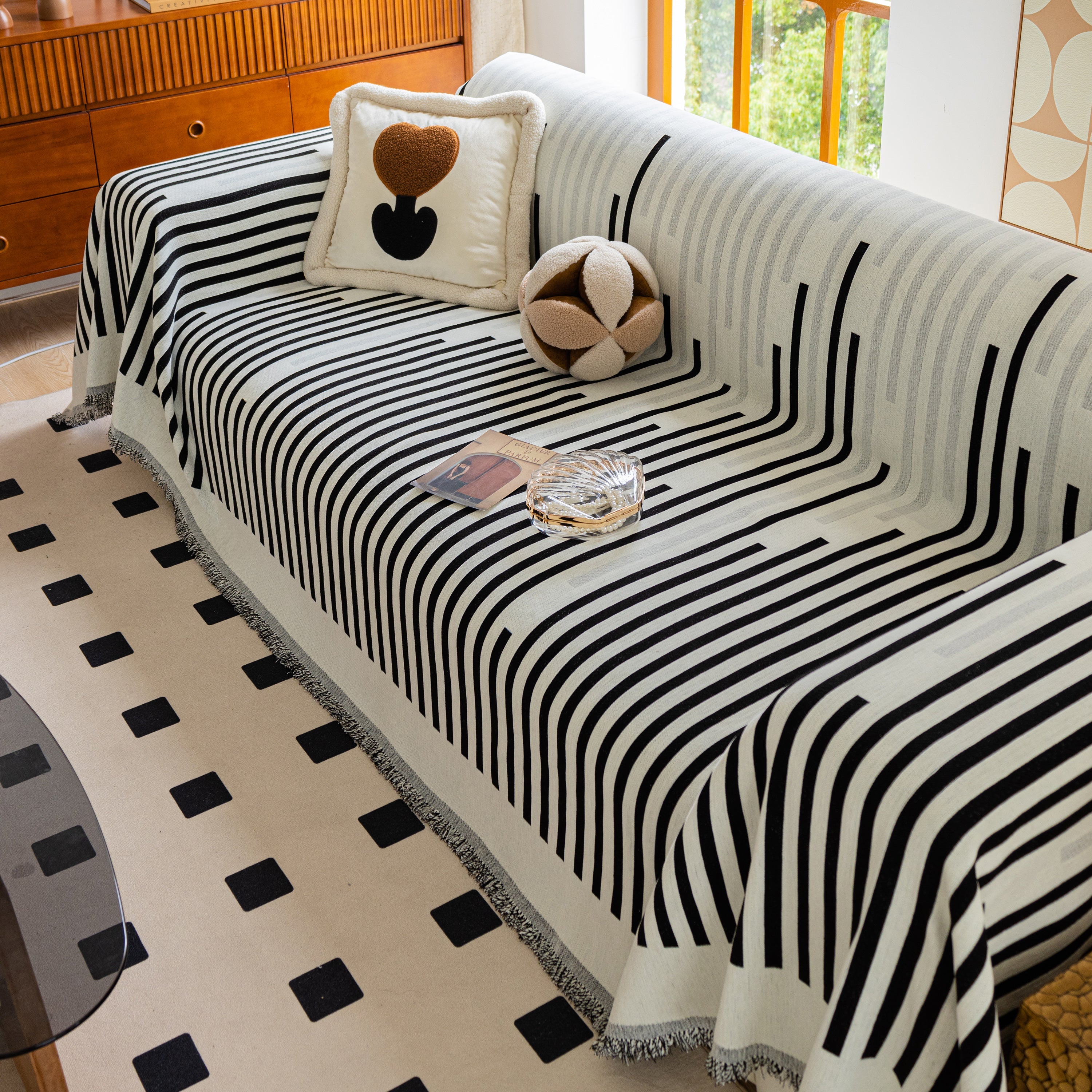 Boho Stripe Sectional Couch Cover Soft Chenille Sofa Slipcovers Blanket On The Sofa For Living Room