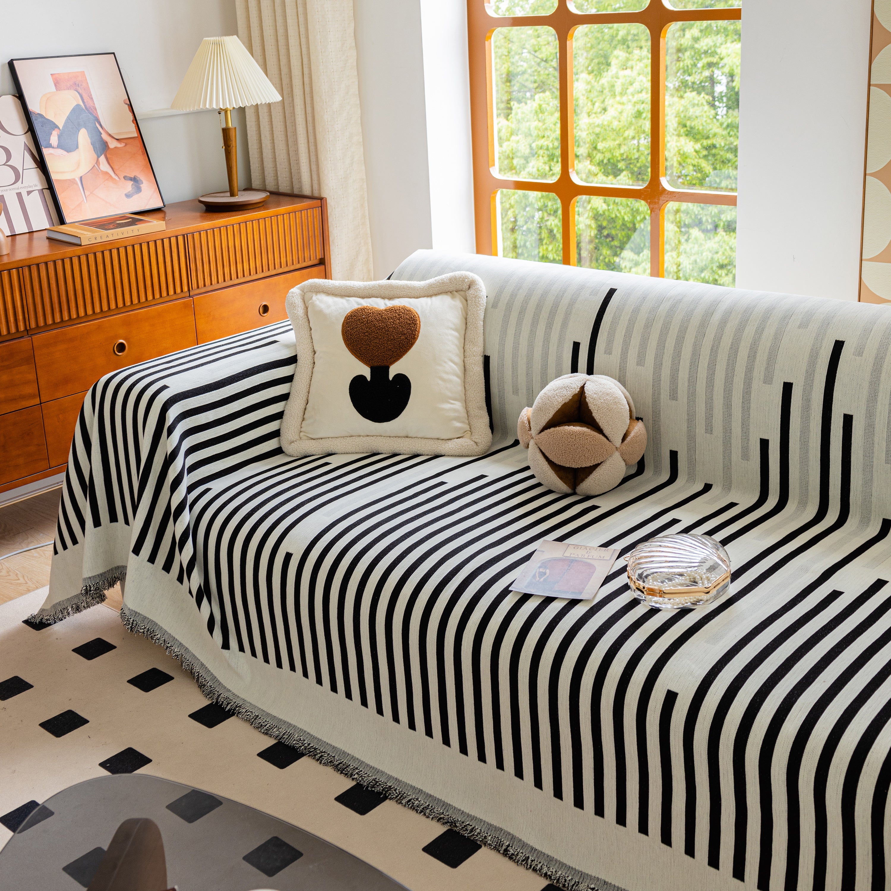 Boho Stripe Sectional Couch Cover Soft Chenille Sofa Slipcovers Blanket On The Sofa For Living Room