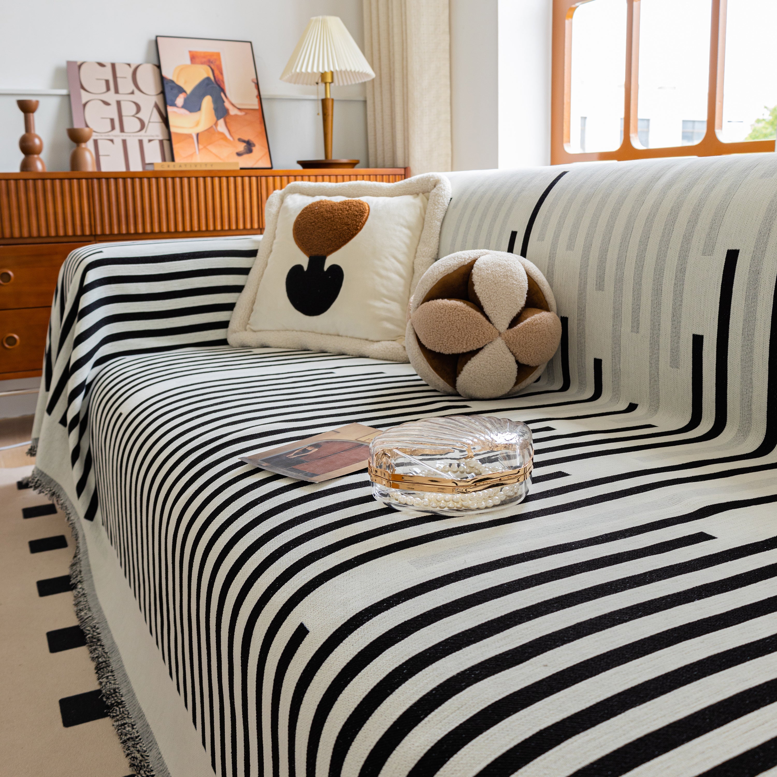 Boho Stripe Sectional Couch Cover Soft Chenille Sofa Slipcovers Blanket On The Sofa For Living Room