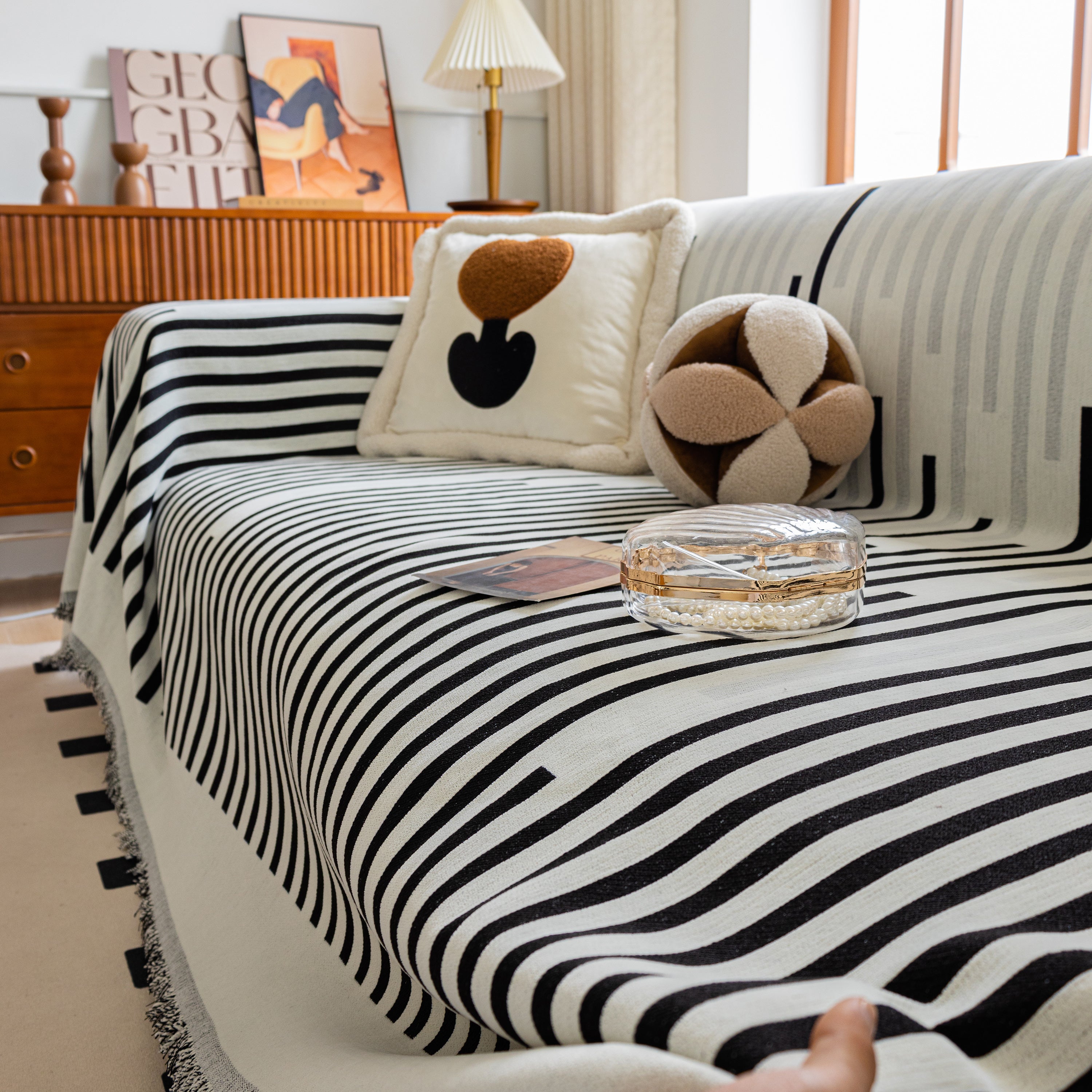 Boho Stripe Sectional Couch Cover Soft Chenille Sofa Slipcovers Blanket On The Sofa For Living Room