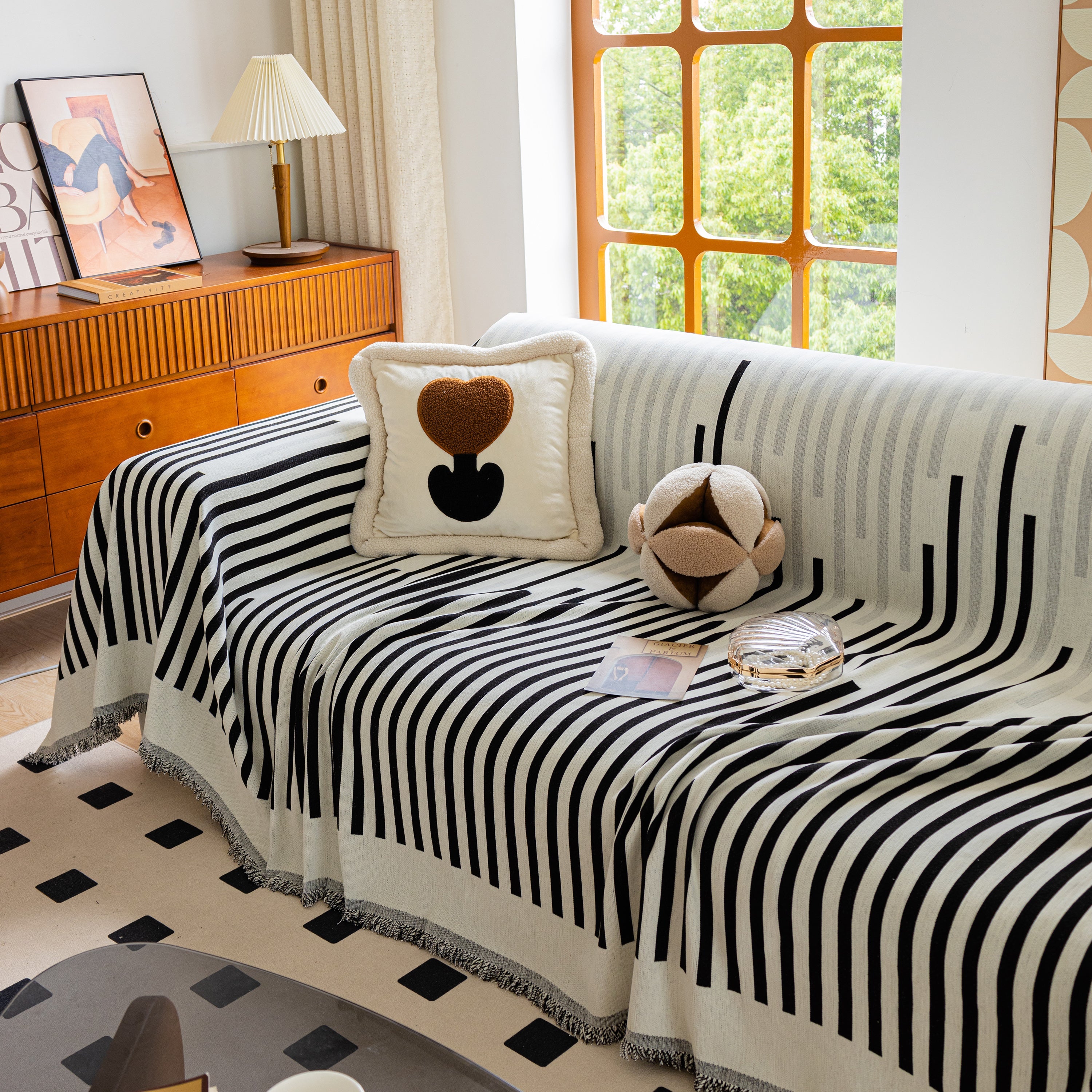 Boho Stripe Sectional Couch Cover Soft Chenille Sofa Slipcovers Blanket On The Sofa For Living Room