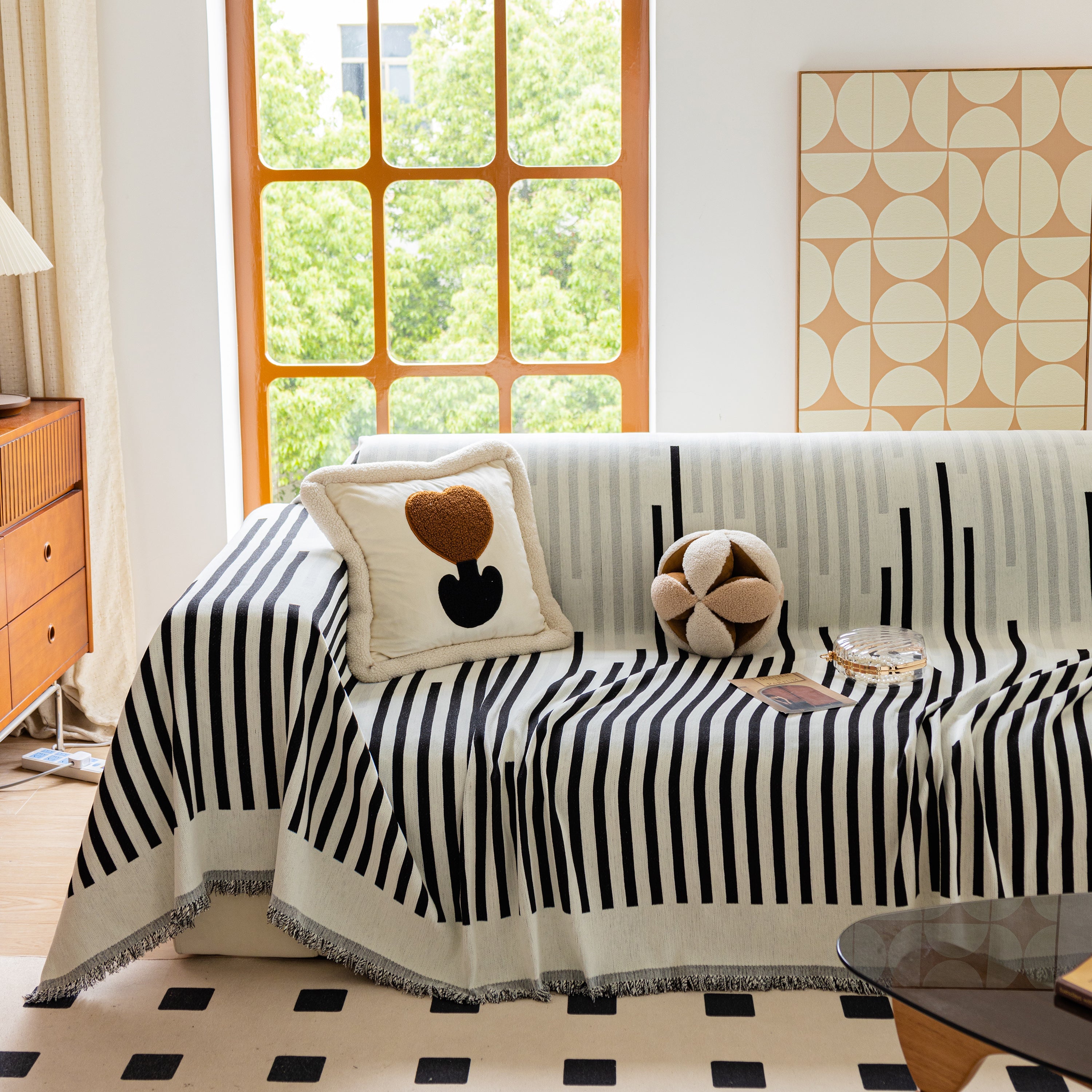 Boho Stripe Sectional Couch Cover Soft Chenille Sofa Slipcovers Blanket On The Sofa For Living Room