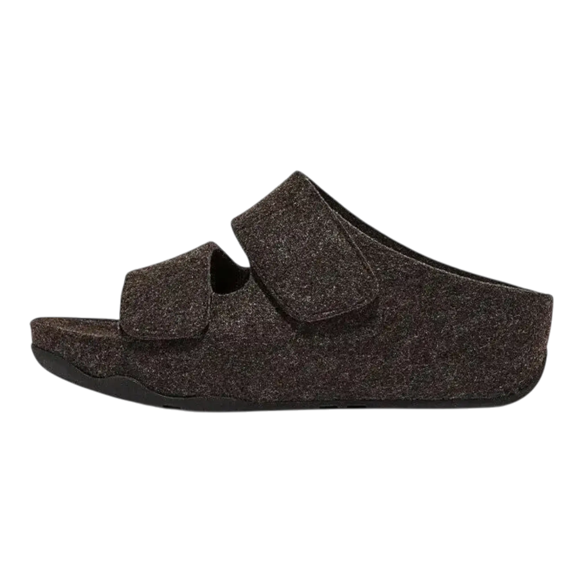 FitFlop Shuv Women Slide Sandals Black Felt Two-Bar Adjustable