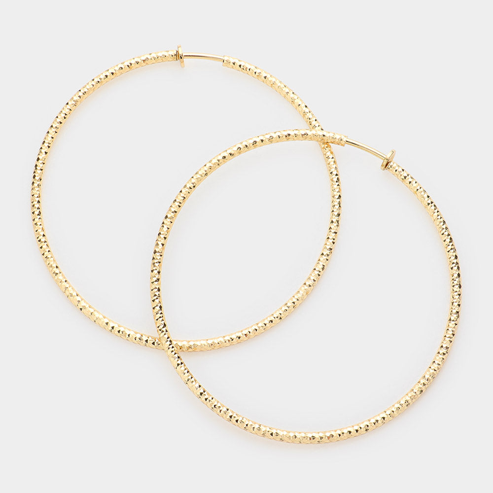 3.2" Textured Metal Hoop Clip on Earrings