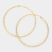 3.2" Textured Metal Hoop Clip on Earrings