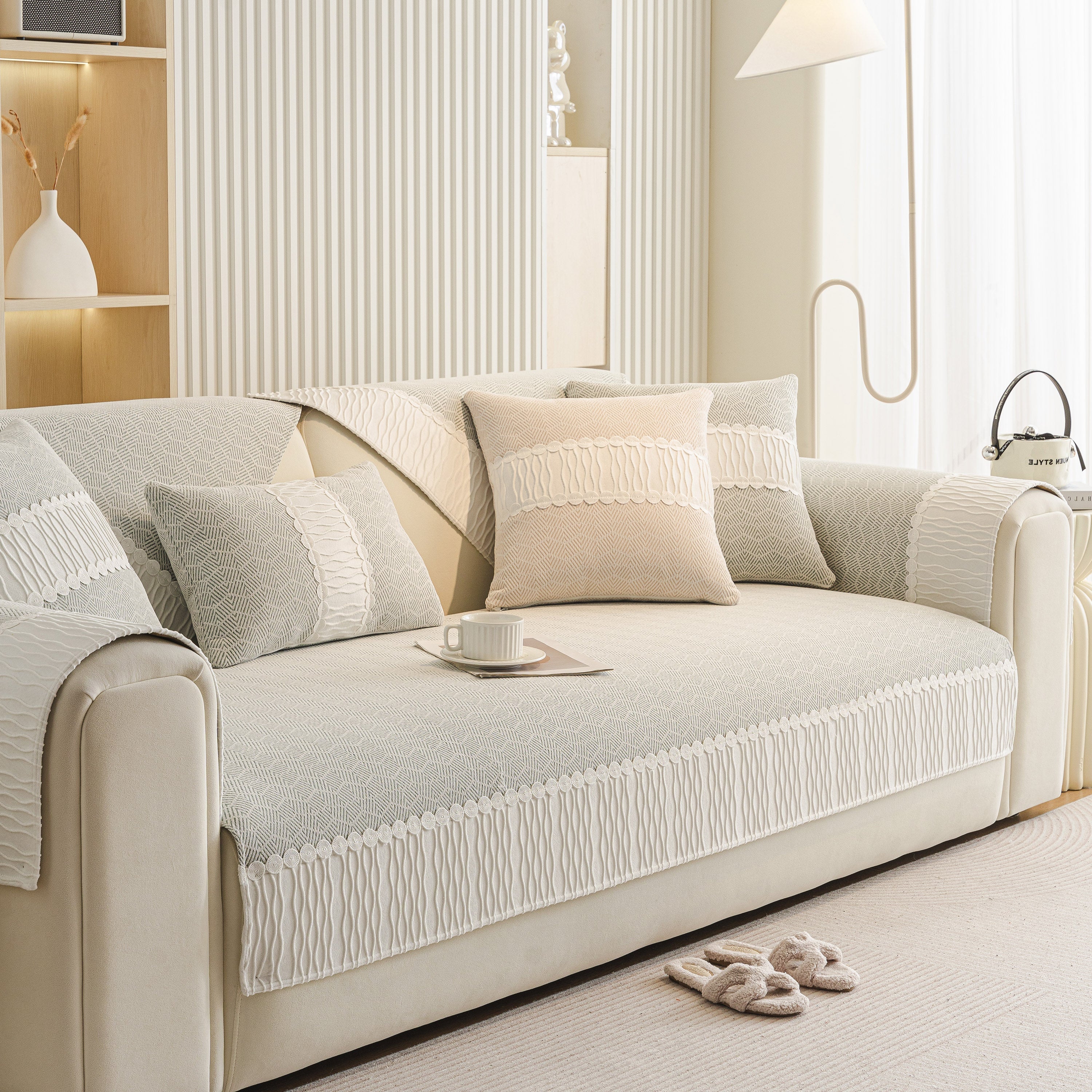 Herringbone Sofa Protector Cover, Non-slip Couch Cover For Seat, Back & Arms