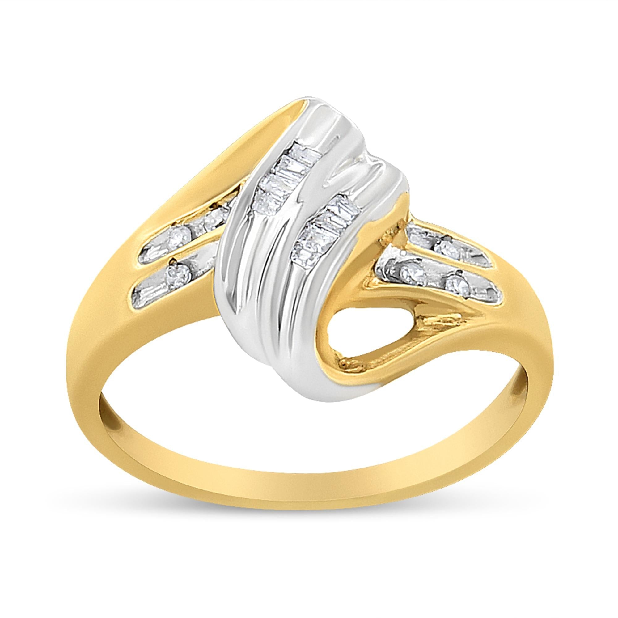 10k Yellow And White Gold 1.00 Cttw Round And Baguette-cut Diamond Accent Bypass Ring (h-i Color, I2-i3 Clarity)