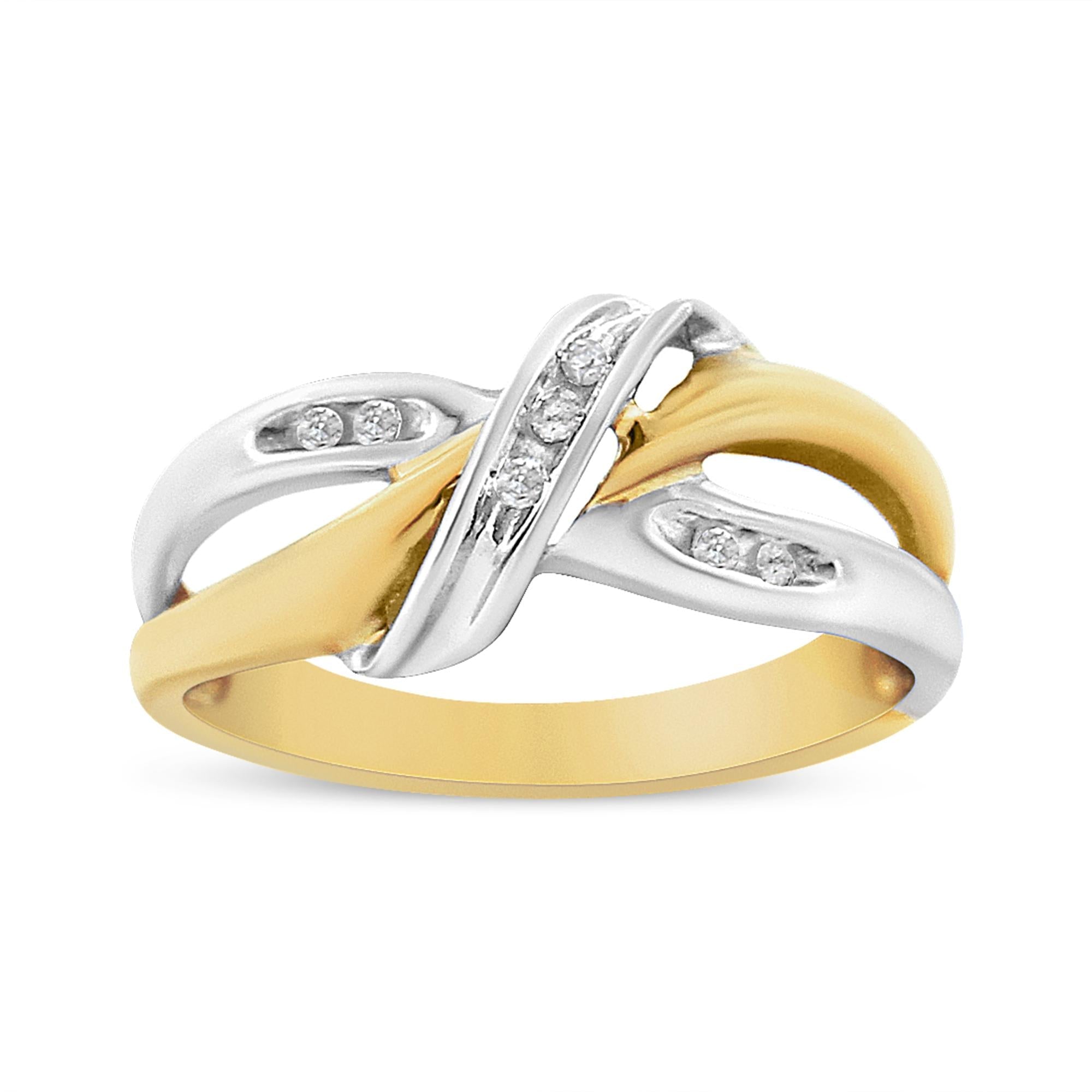 10k Yellow And White Gold 1/20 Cttw Round-cut Diamond Bypass Ring (i2 Color, I-j Clarity)