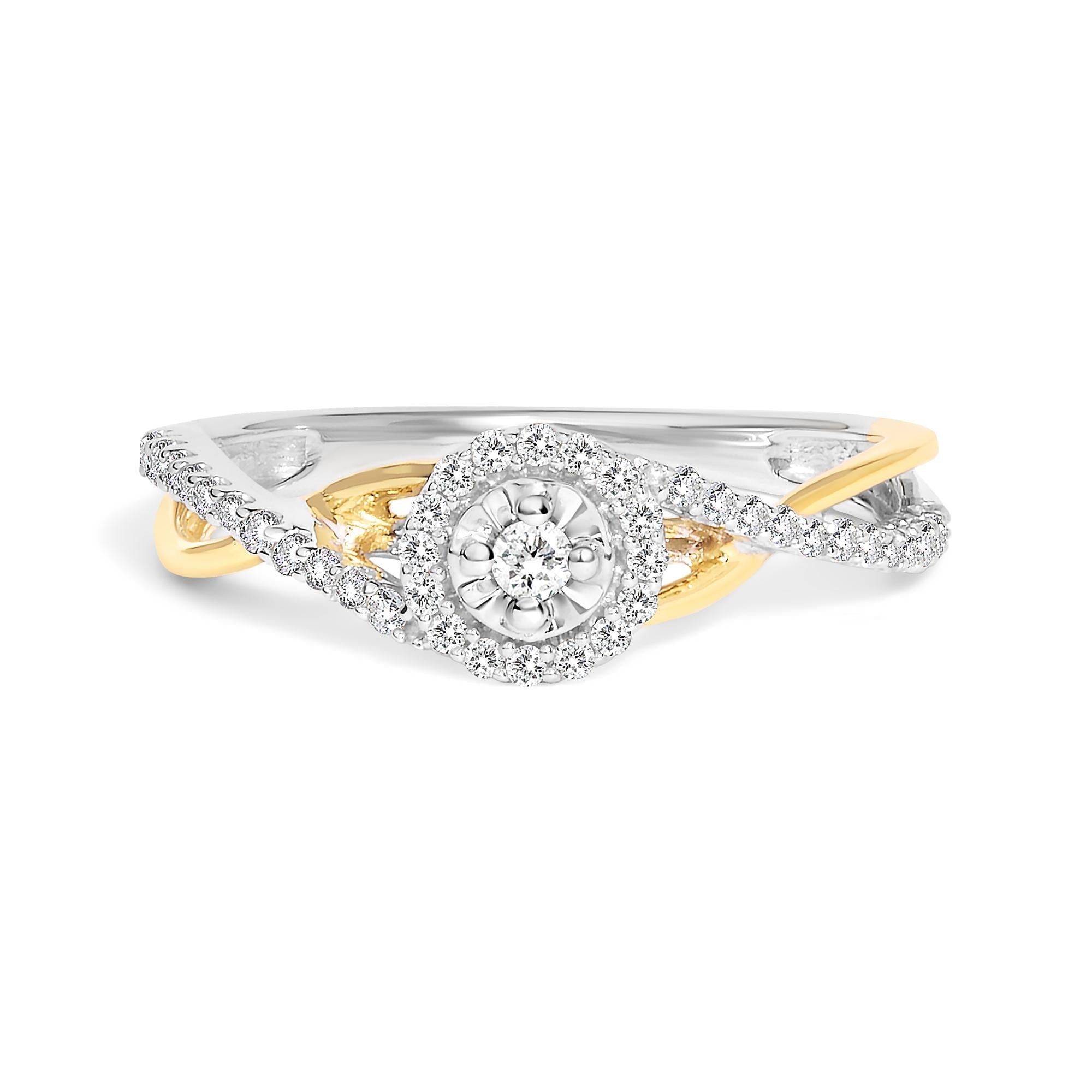 14k Yellow Gold Plated .925 Sterling Silver 1/4 Cttw Diamond Bypass And Halo Promise Ring (i-j Color, I3 Clarity)