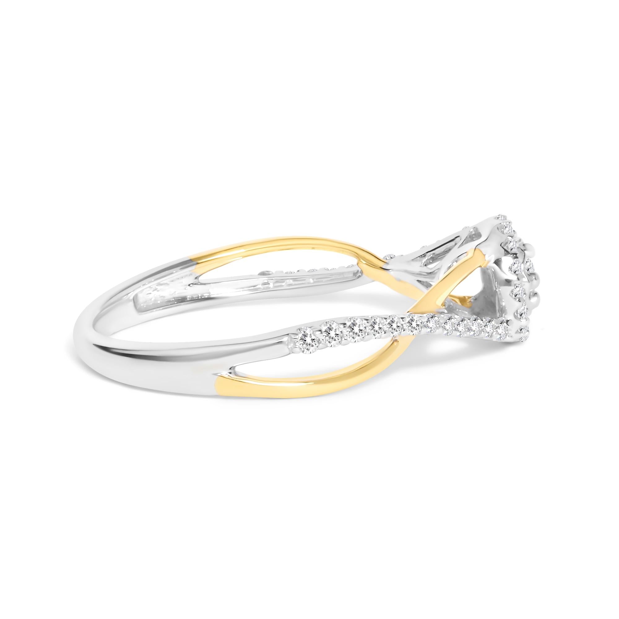 14k Yellow Gold Plated .925 Sterling Silver 1/4 Cttw Diamond Bypass And Halo Promise Ring (i-j Color, I3 Clarity)