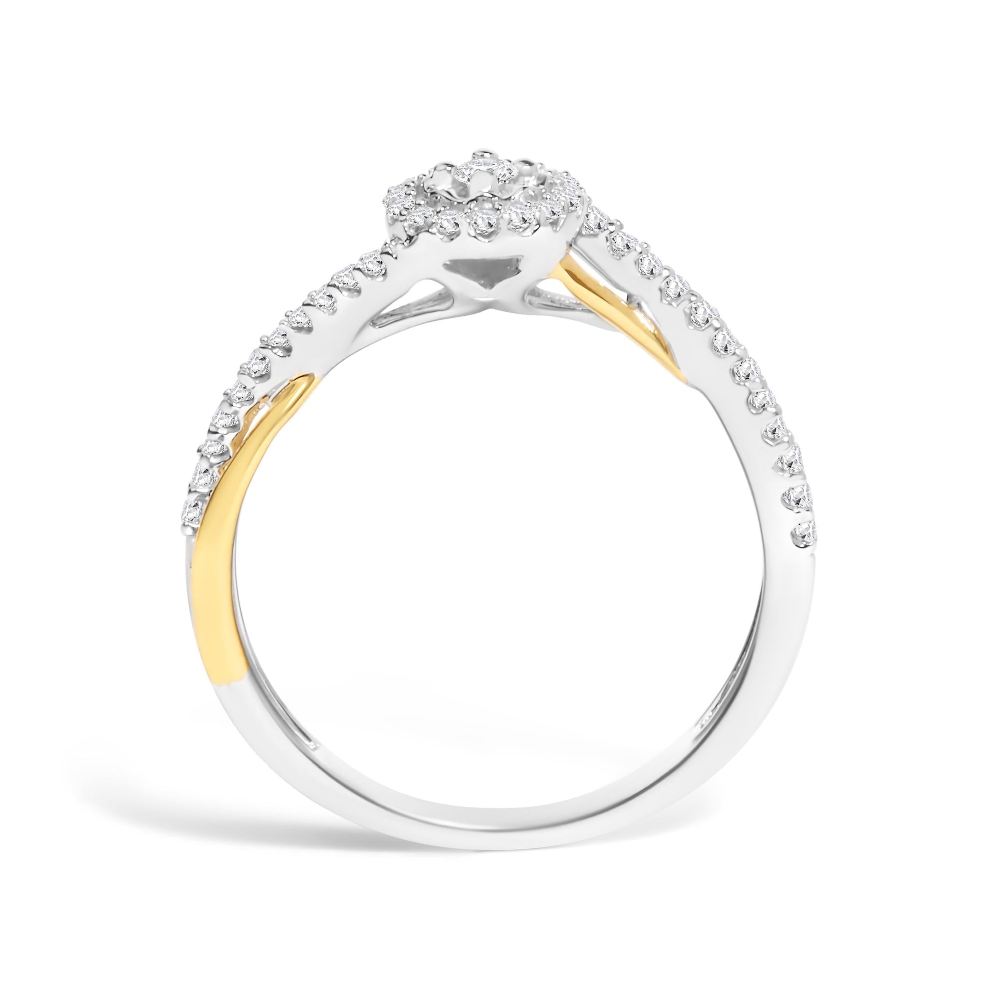 14k Yellow Gold Plated .925 Sterling Silver 1/4 Cttw Diamond Bypass And Halo Promise Ring (i-j Color, I3 Clarity)