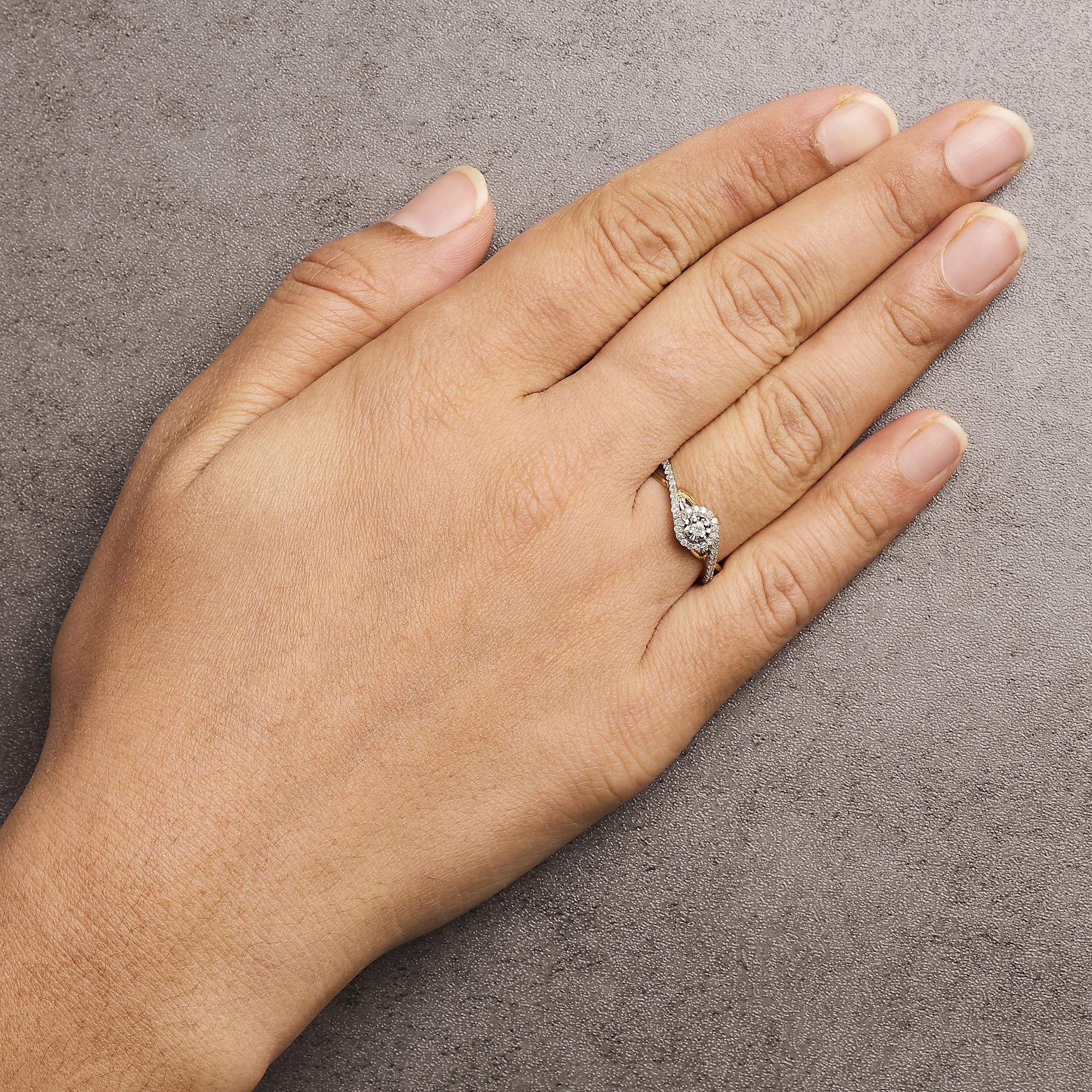 14k Yellow Gold Plated .925 Sterling Silver 1/4 Cttw Diamond Bypass And Halo Promise Ring (i-j Color, I3 Clarity)
