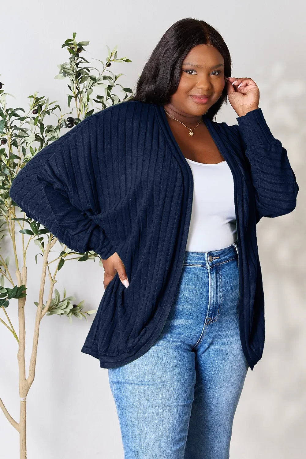 Basic Bae Full Size Ribbed Cocoon Cardigan | Includes Plus Size