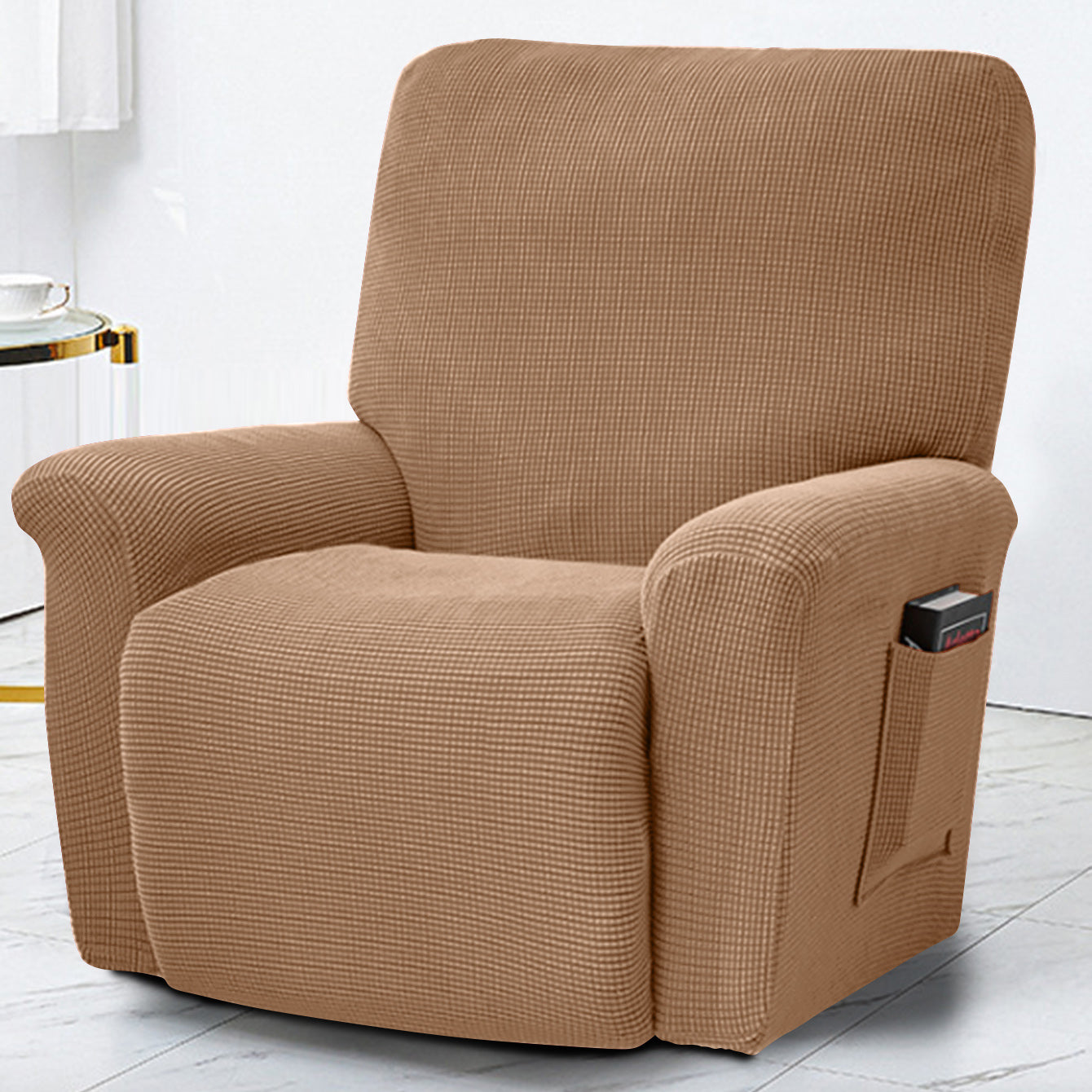 Polar Fleece Recliner Chair Cover, 4-piece Soft Plush Slipcover With Pocket For Reclining Chairs