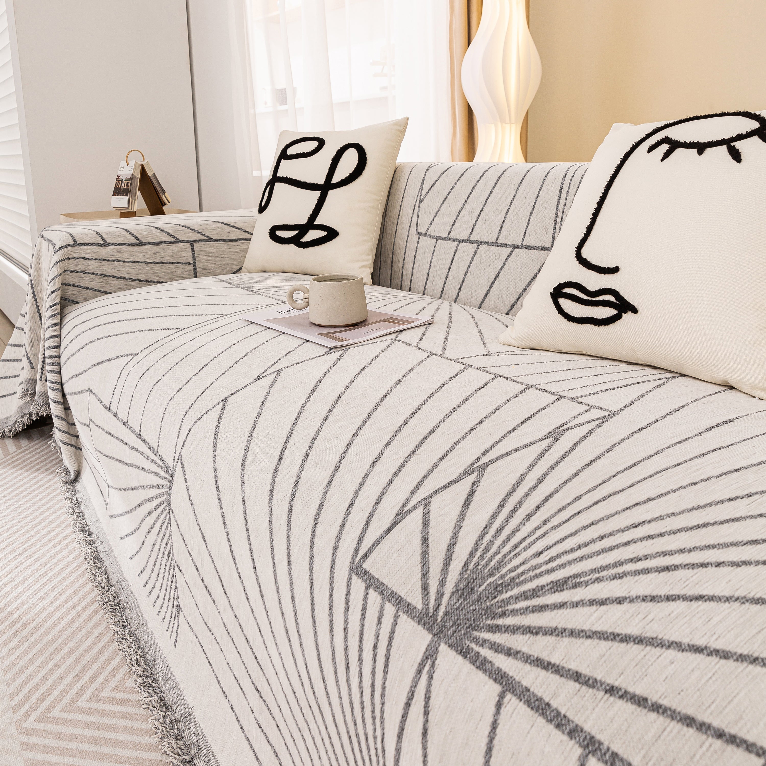 Modern Minimalist Chenille Line Pattern Sofa Cover, Dust And Scratch Resistant Throw Blankets For Couch