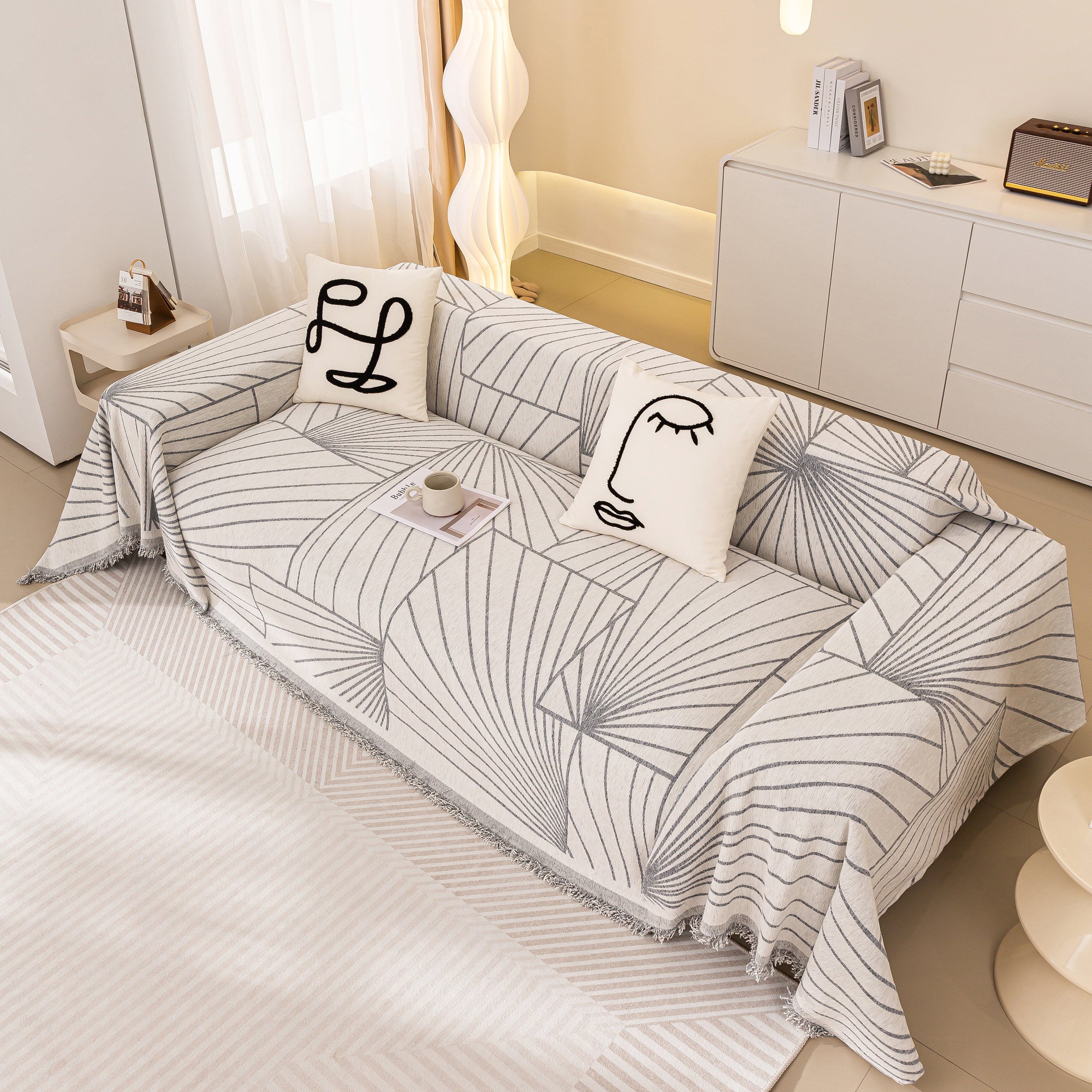 Modern Minimalist Chenille Line Pattern Sofa Cover, Dust And Scratch Resistant Throw Blankets For Couch