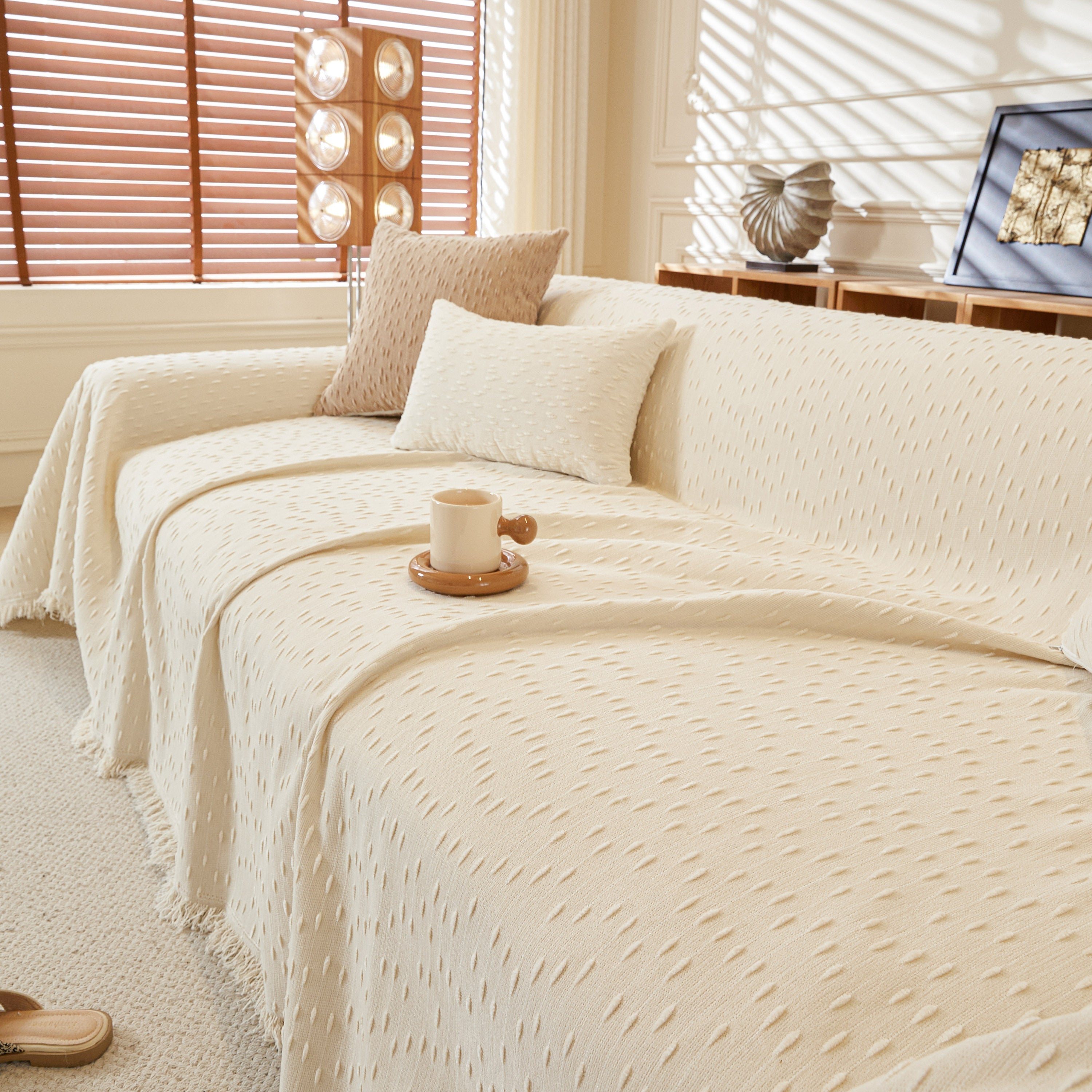 Textured Throw Blanket With 3d Dobby Weave, Minimalist Furniture Protector For Couch