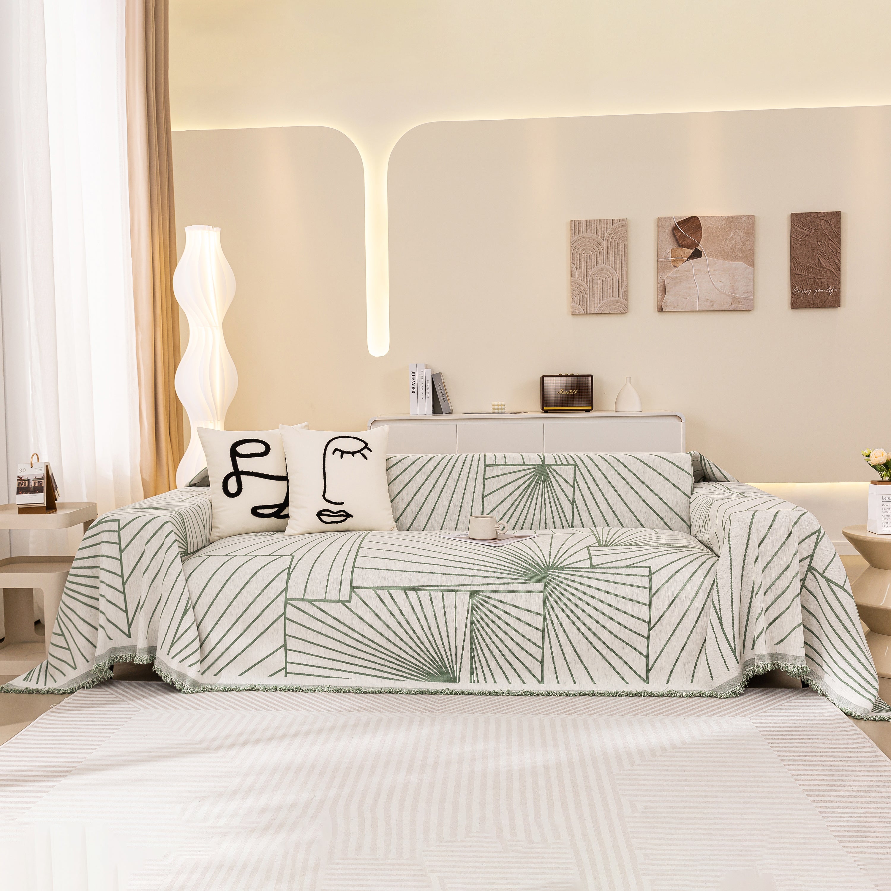 Modern Minimalist Chenille Line Pattern Sofa Cover, Dust And Scratch Resistant Throw Blankets For Couch