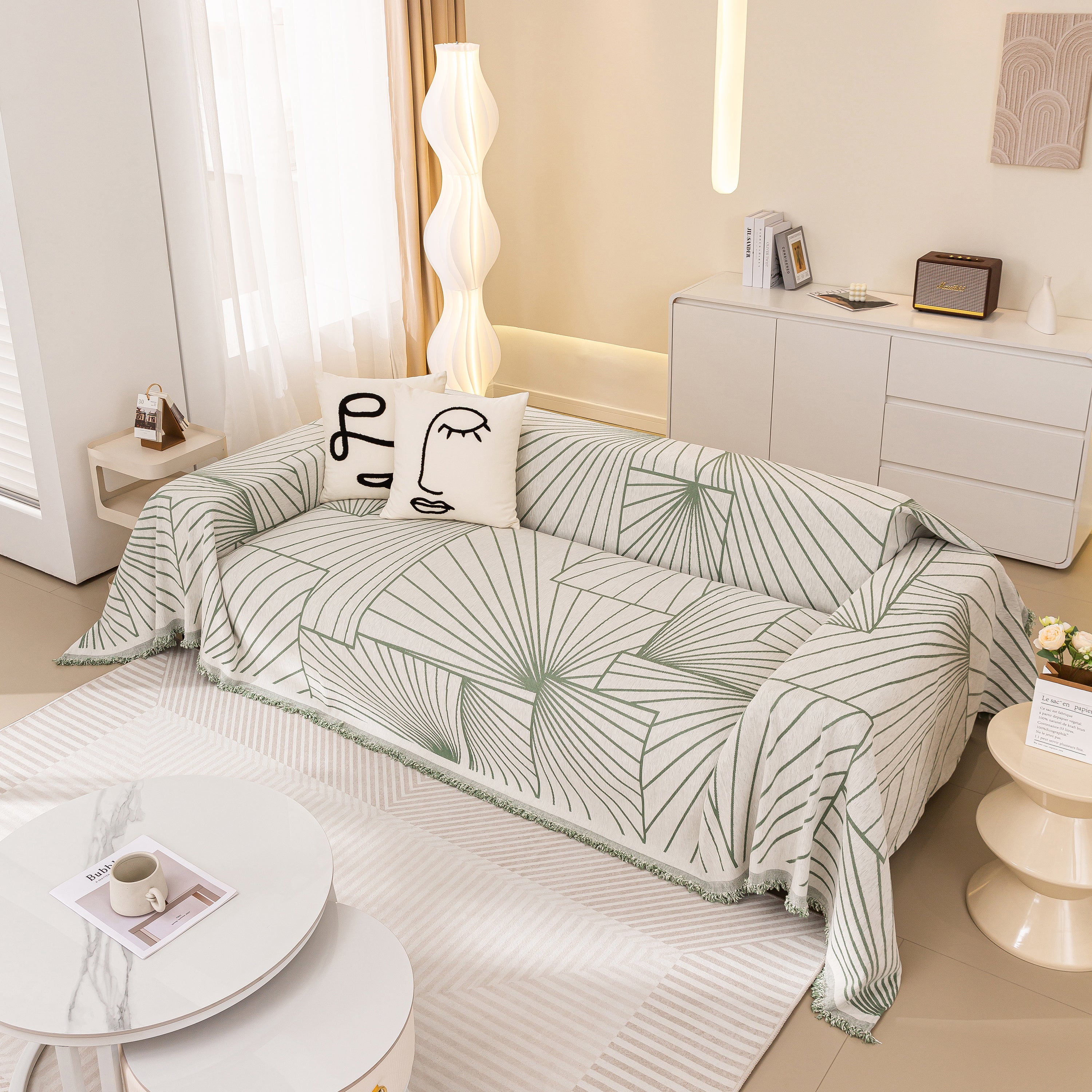 Modern Minimalist Chenille Line Pattern Sofa Cover, Dust And Scratch Resistant Throw Blankets For Couch