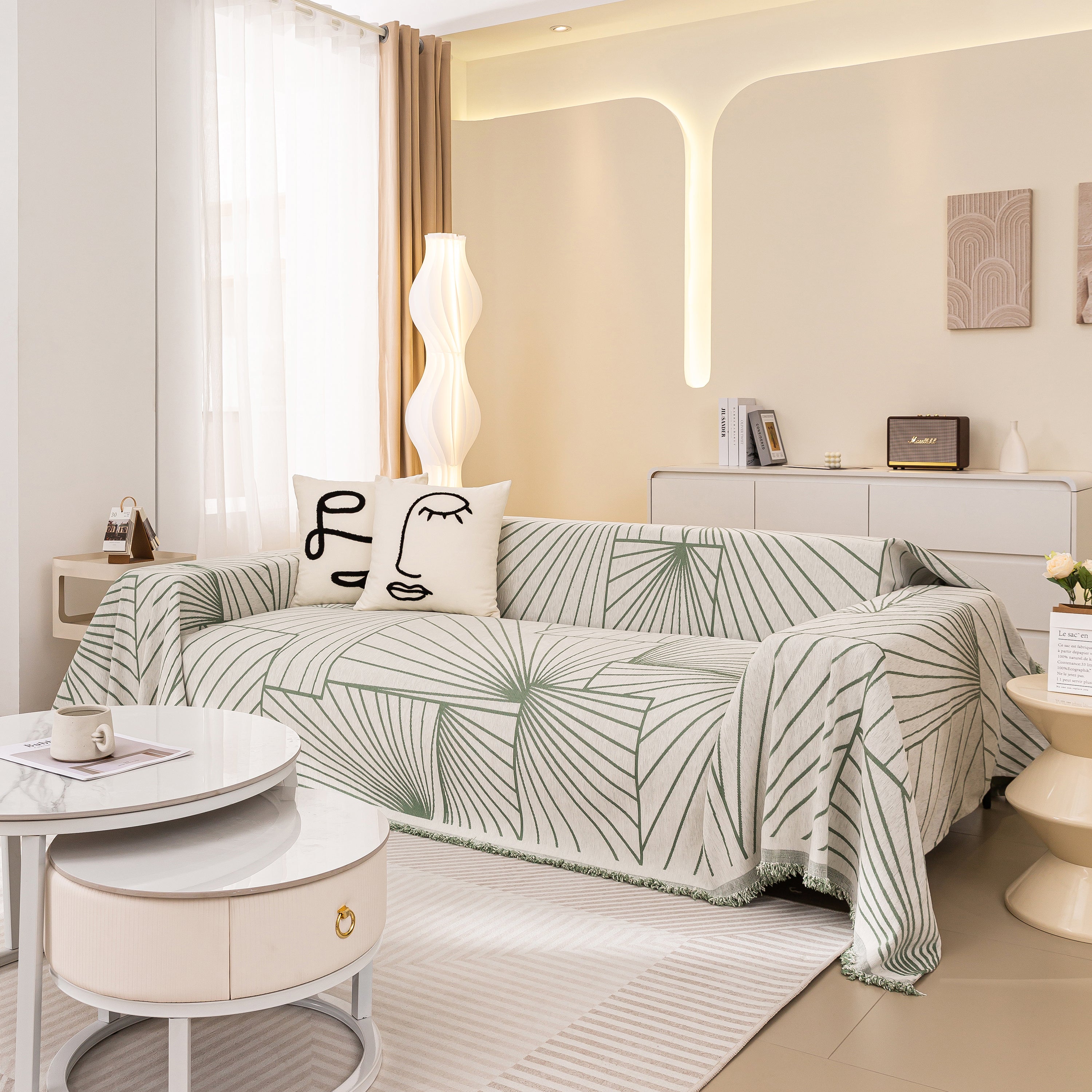 Modern Minimalist Chenille Line Pattern Sofa Cover, Dust And Scratch Resistant Throw Blankets For Couch