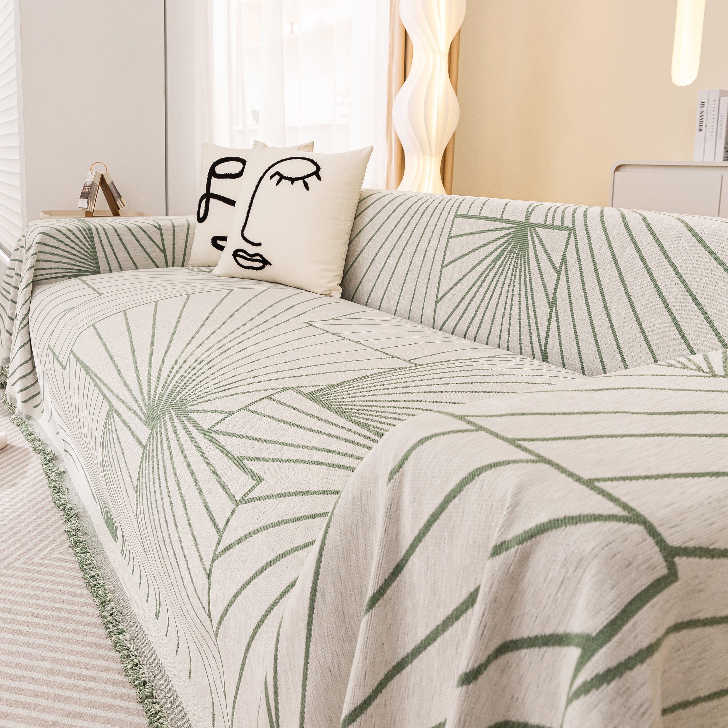 Modern Minimalist Chenille Line Pattern Sofa Cover, Dust And Scratch Resistant Throw Blankets For Couch