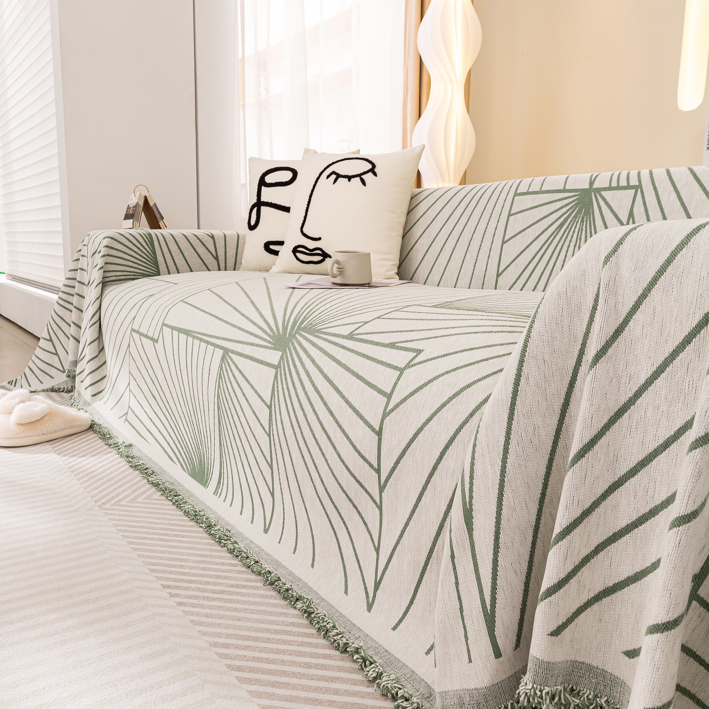 Modern Minimalist Chenille Line Pattern Sofa Cover, Dust And Scratch Resistant Throw Blankets For Couch