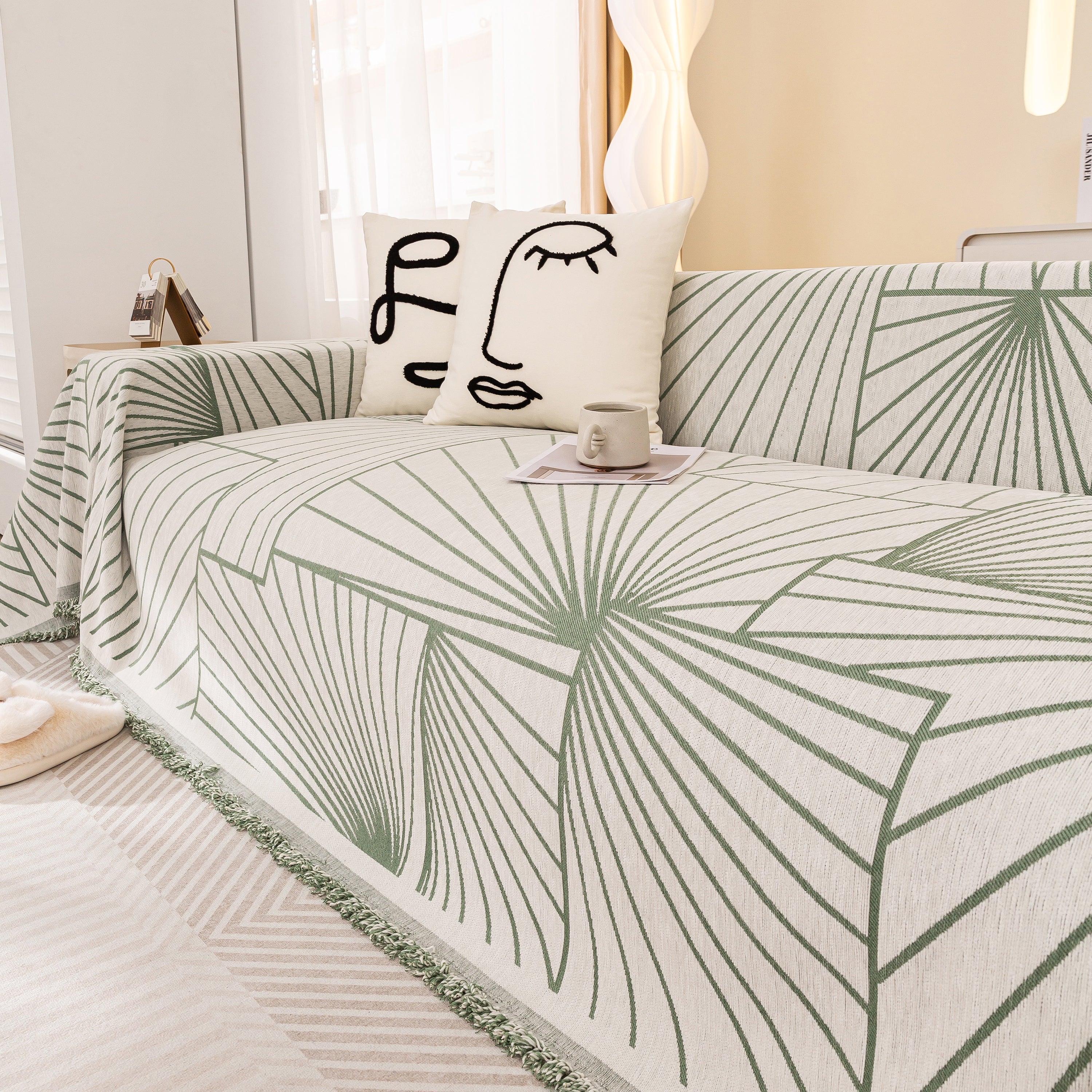 Modern Minimalist Chenille Line Pattern Sofa Cover, Dust And Scratch Resistant Throw Blankets For Couch