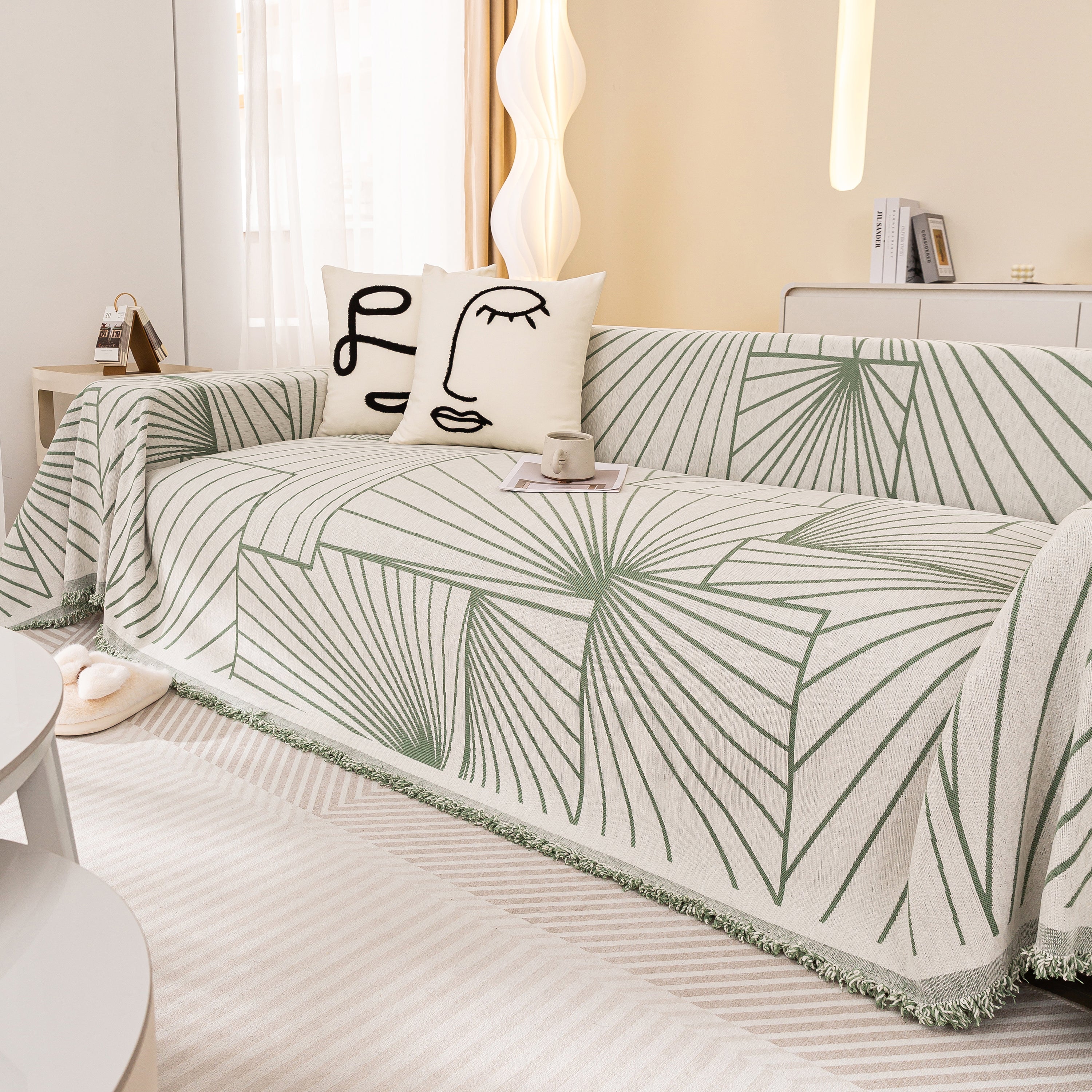 Modern Minimalist Chenille Line Pattern Sofa Cover, Dust And Scratch Resistant Throw Blankets For Couch