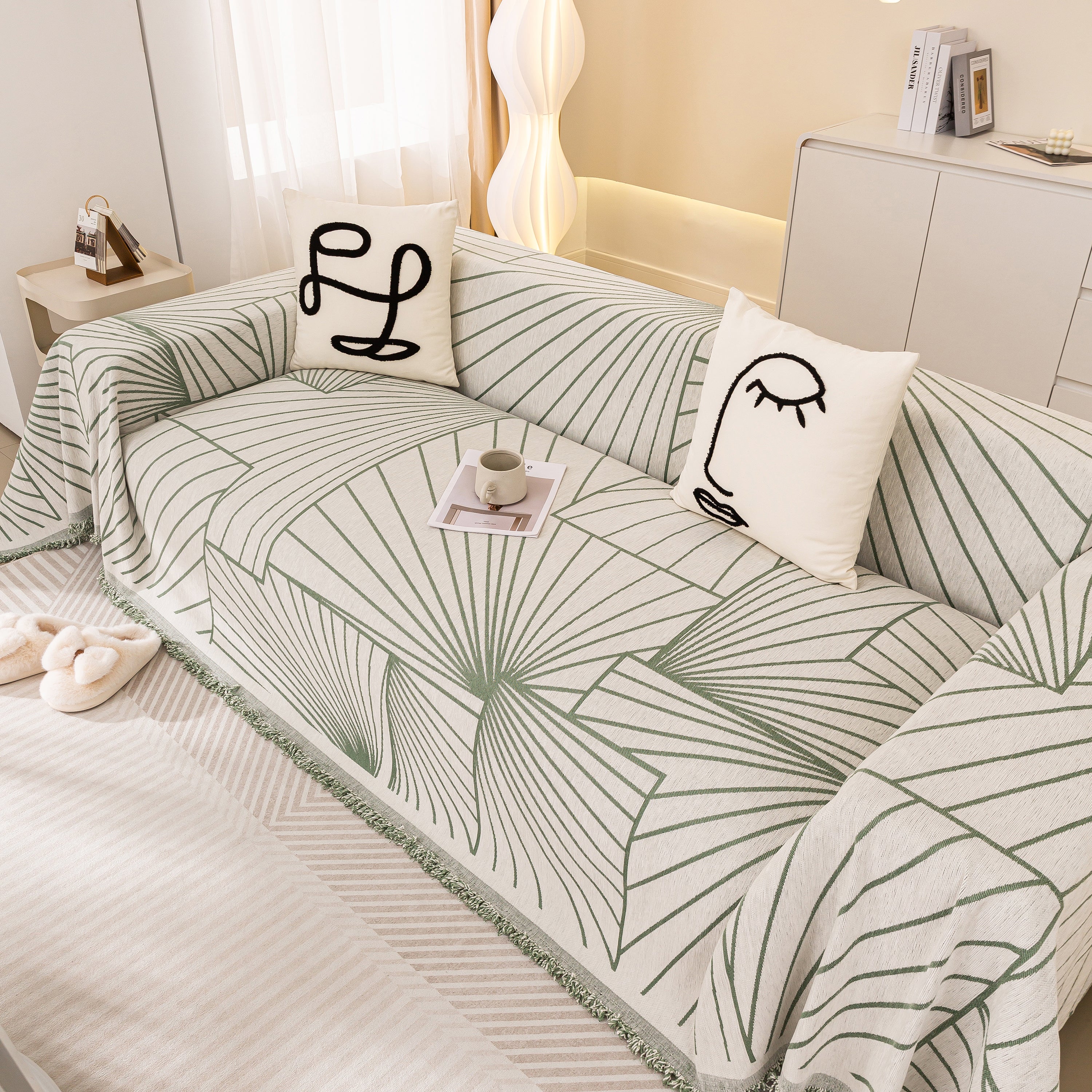 Modern Minimalist Chenille Line Pattern Sofa Cover, Dust And Scratch Resistant Throw Blankets For Couch