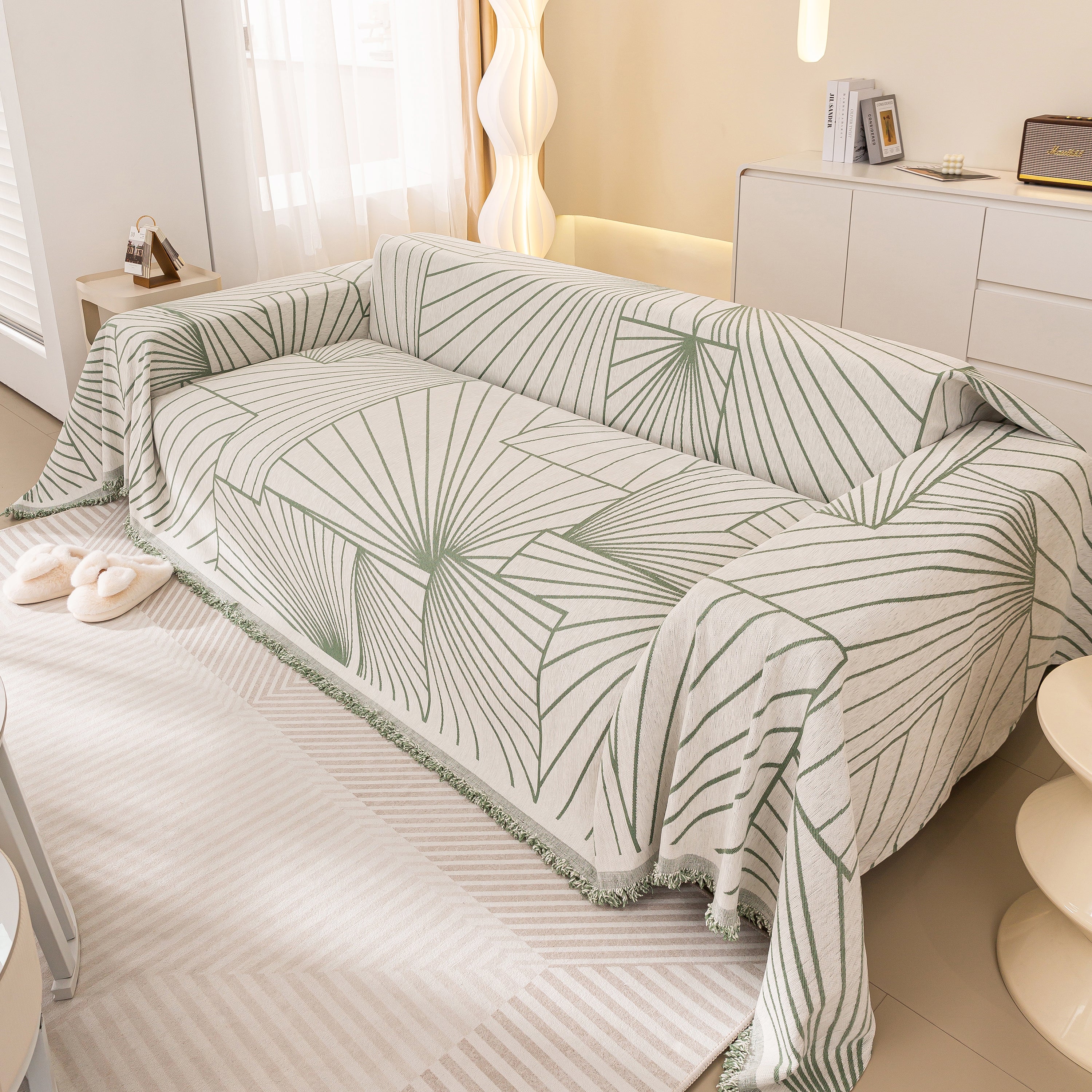 Modern Minimalist Chenille Line Pattern Sofa Cover, Dust And Scratch Resistant Throw Blankets For Couch