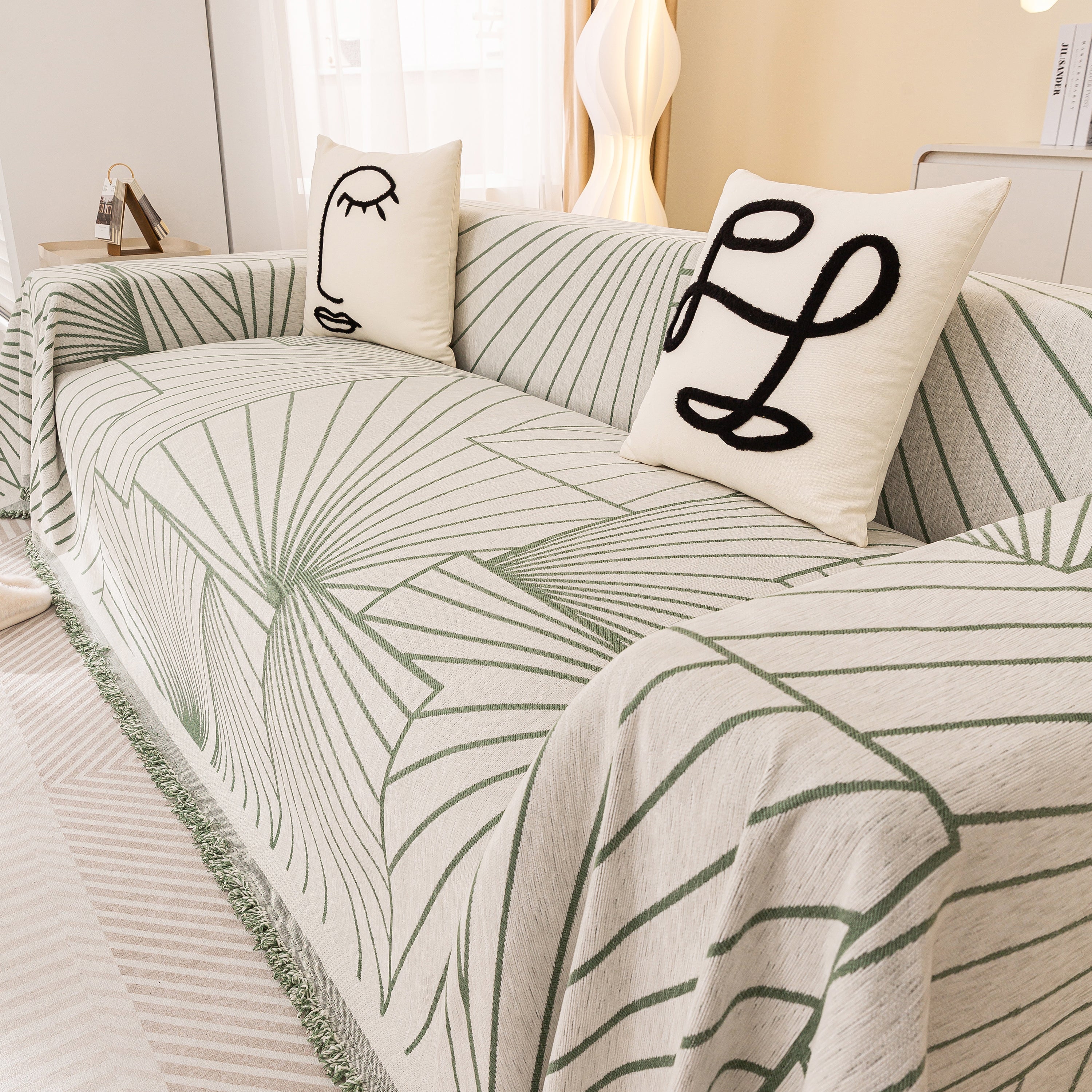Modern Minimalist Chenille Line Pattern Sofa Cover, Dust And Scratch Resistant Throw Blankets For Couch