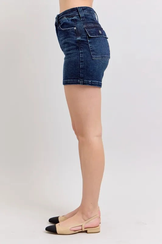 Judy Blue Full Size High Waist Back Flap Pocket Denim Shorts | Includes Plus Size