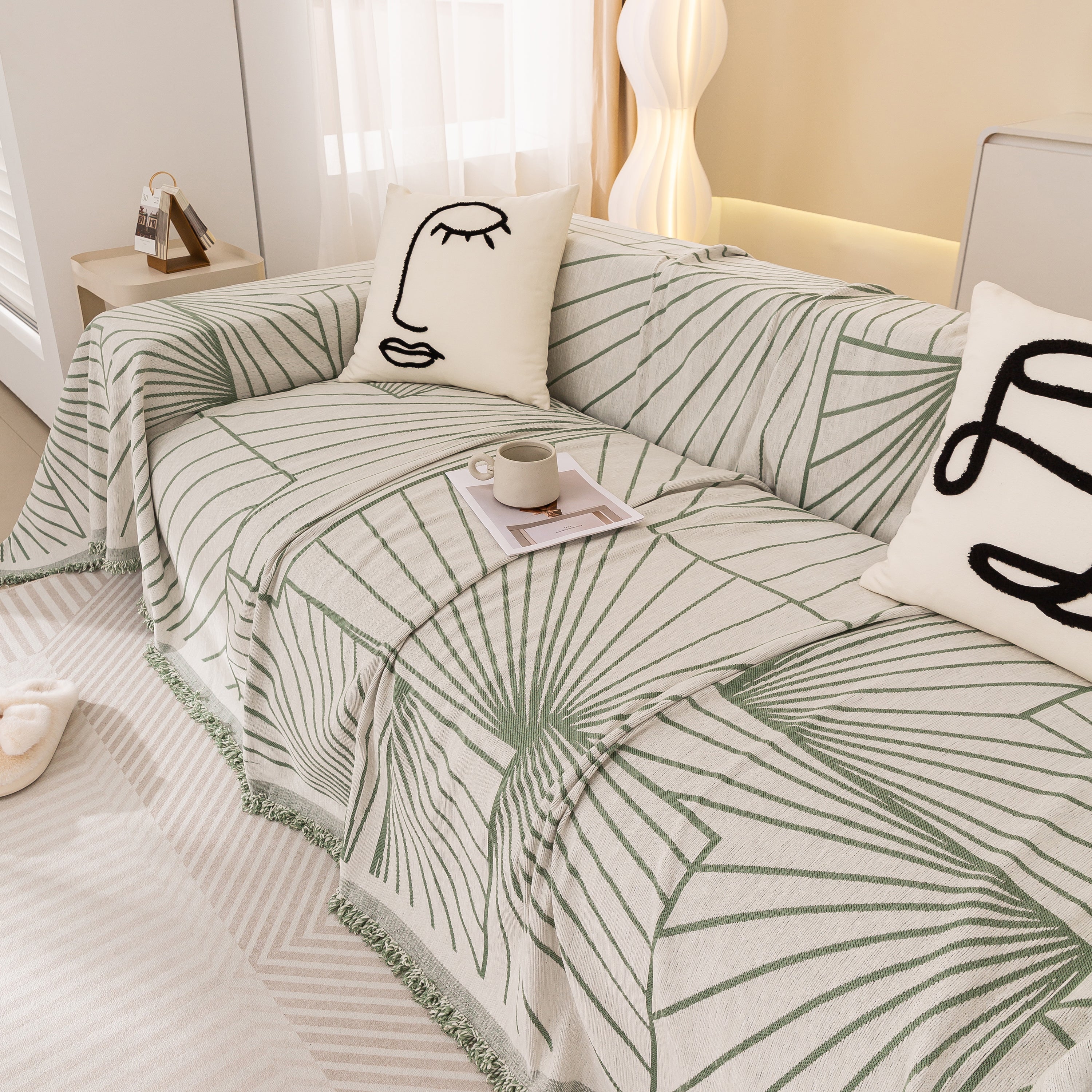 Modern Minimalist Chenille Line Pattern Sofa Cover, Dust And Scratch Resistant Throw Blankets For Couch