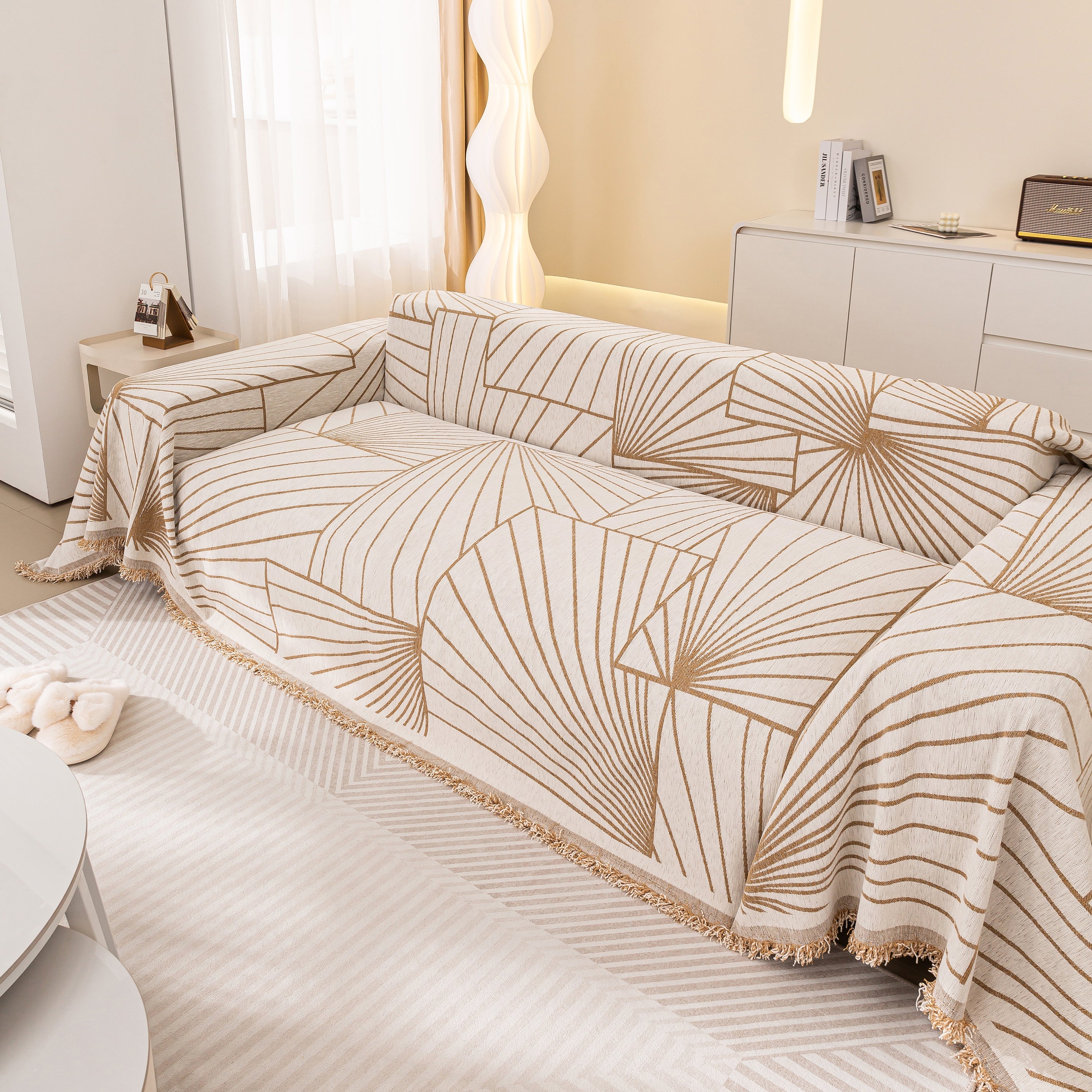 Modern Minimalist Chenille Line Pattern Sofa Cover, Dust And Scratch Resistant Throw Blankets For Couch