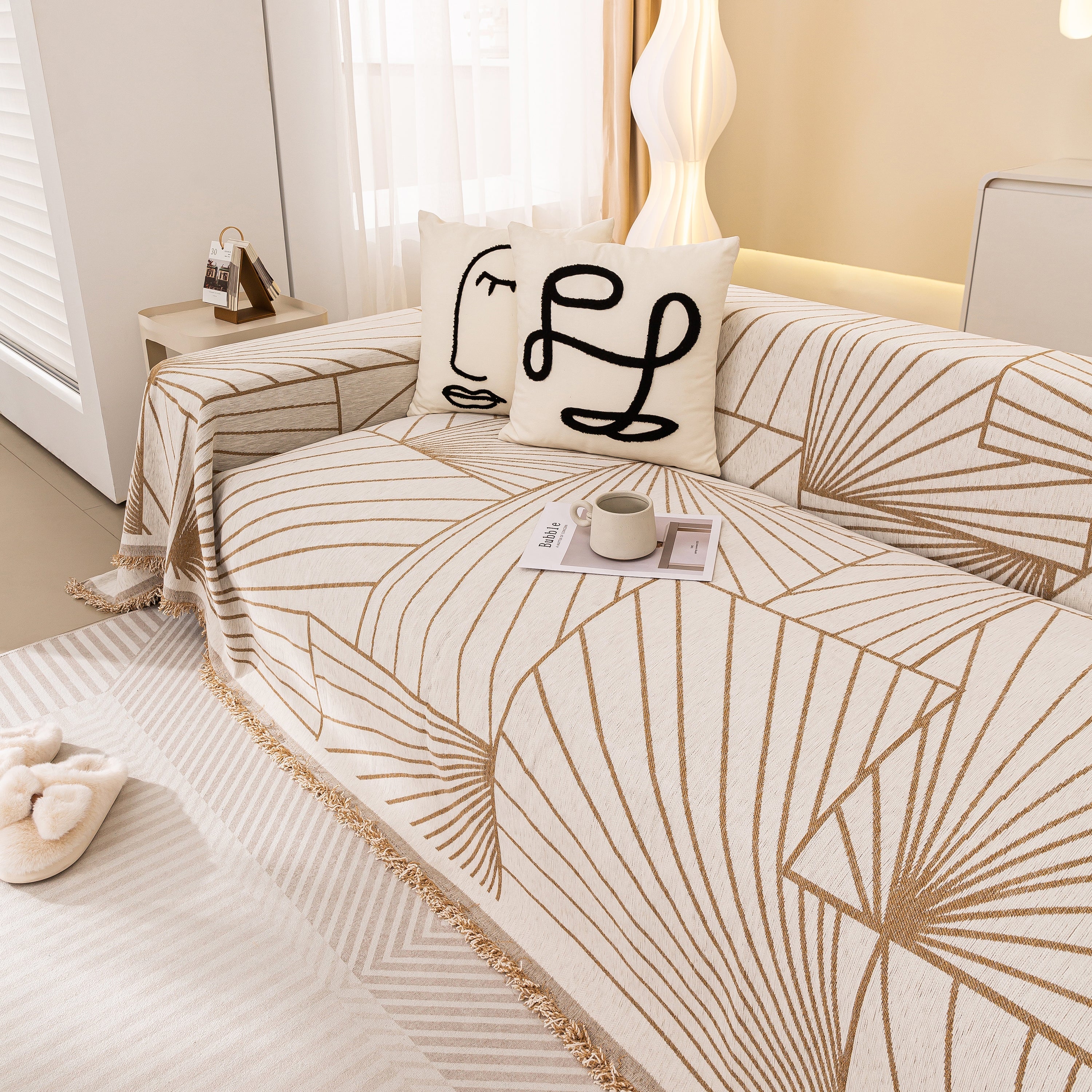 Modern Minimalist Chenille Line Pattern Sofa Cover, Dust And Scratch Resistant Throw Blankets For Couch