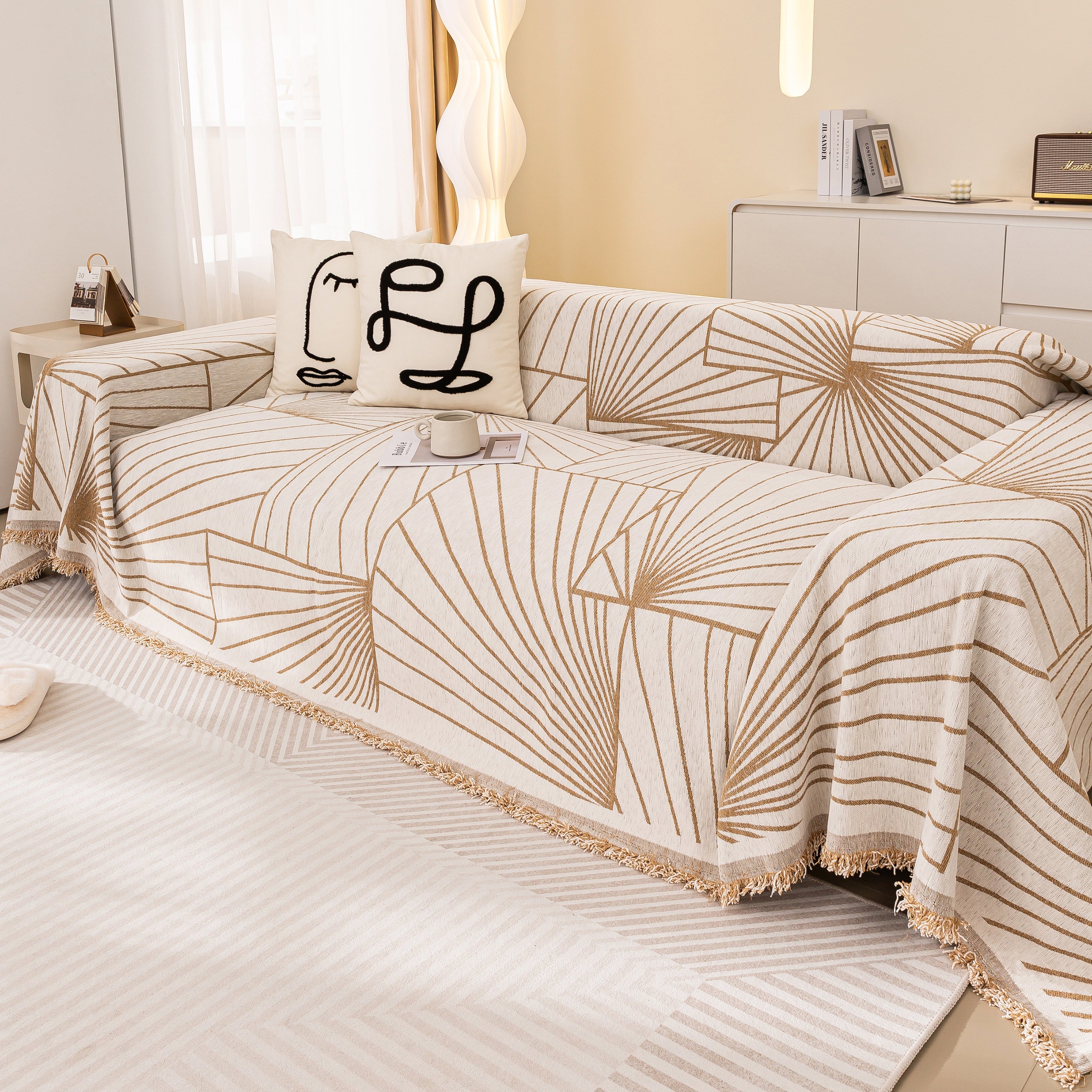 Modern Minimalist Chenille Line Pattern Sofa Cover, Dust And Scratch Resistant Throw Blankets For Couch