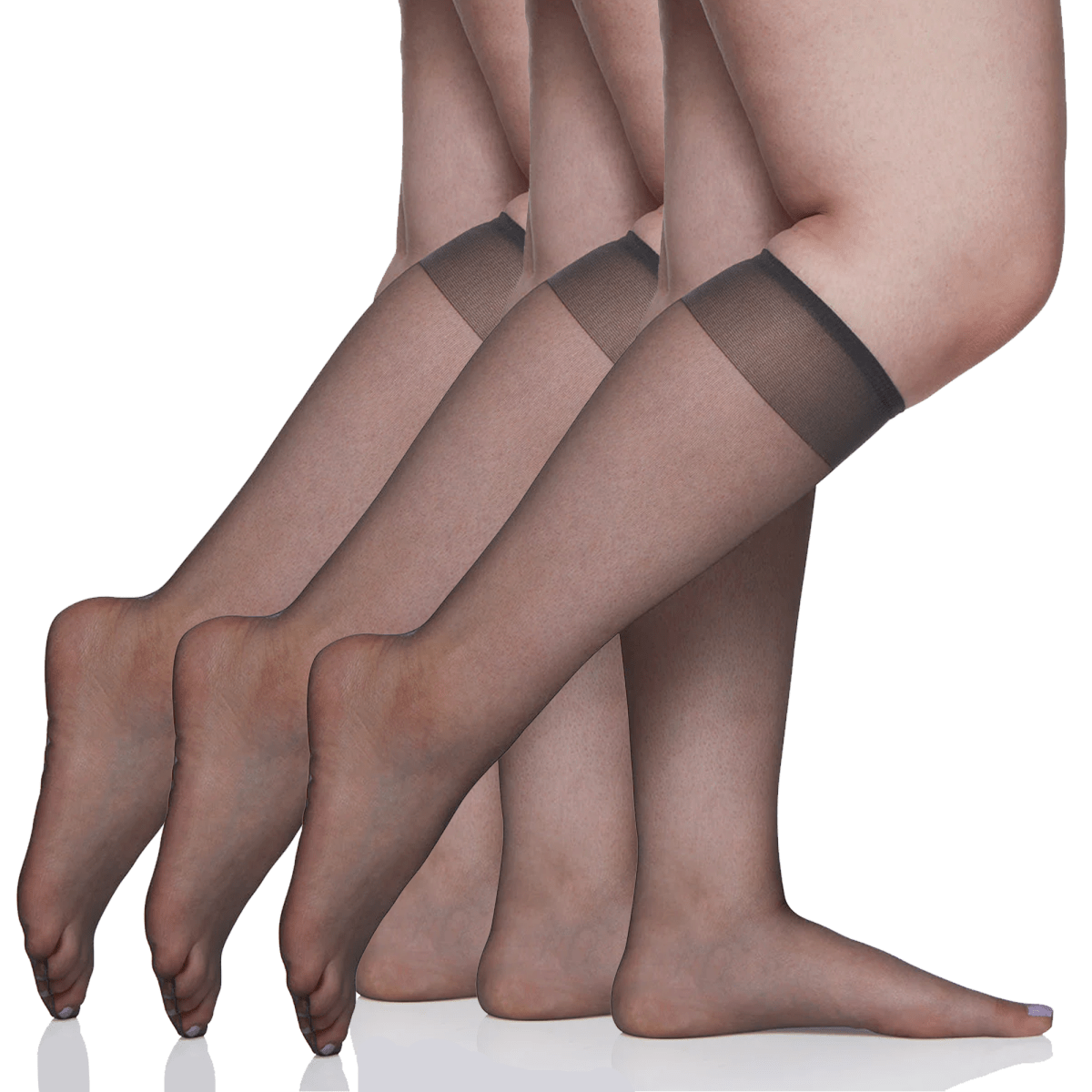 3 Pair Pack Queen Ultra Sheer Knee High With Sandalfoot Toe - Plus Size