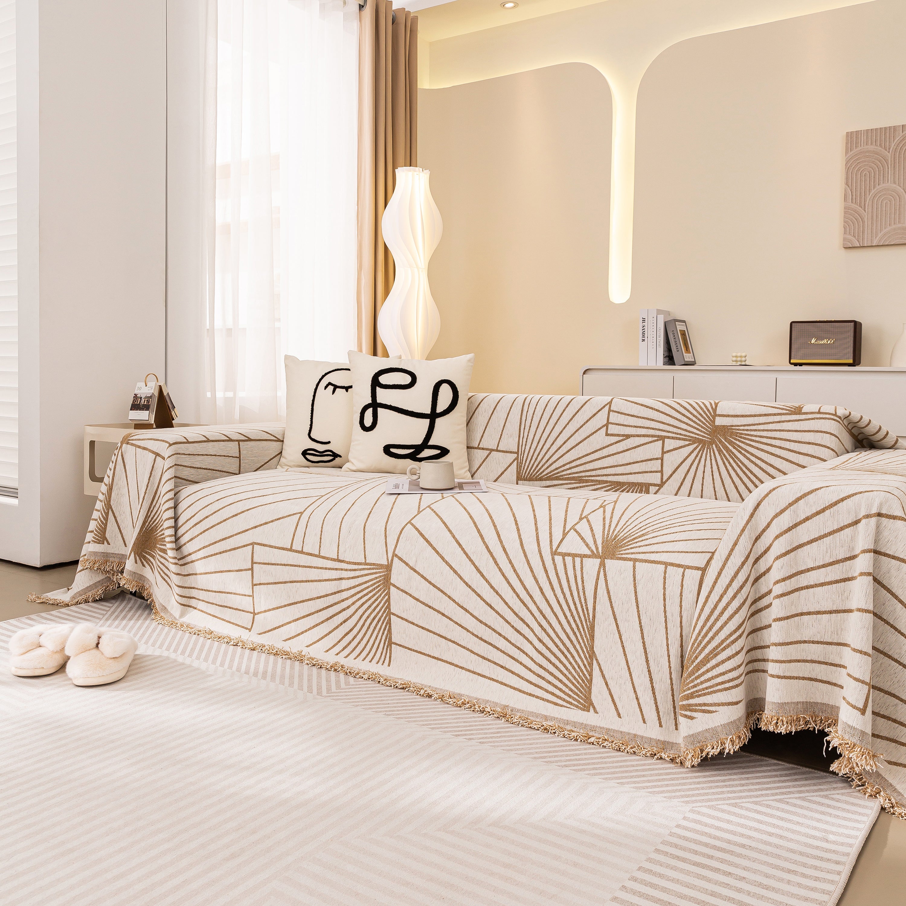 Modern Minimalist Chenille Line Pattern Sofa Cover, Dust And Scratch Resistant Throw Blankets For Couch