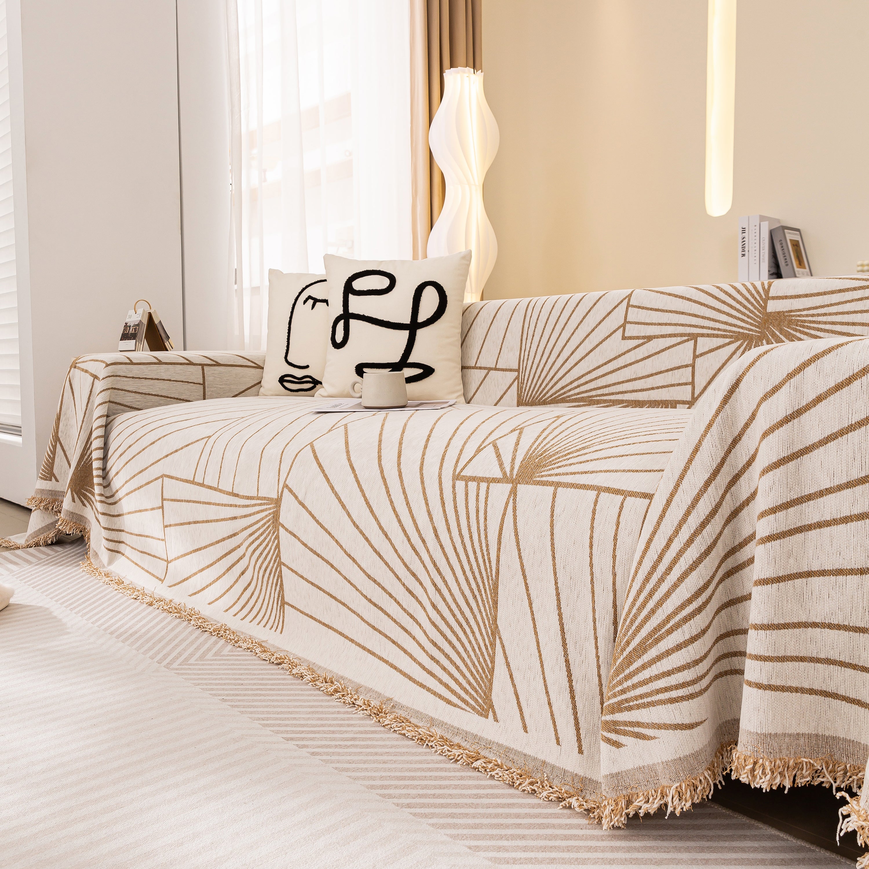Modern Minimalist Chenille Line Pattern Sofa Cover, Dust And Scratch Resistant Throw Blankets For Couch