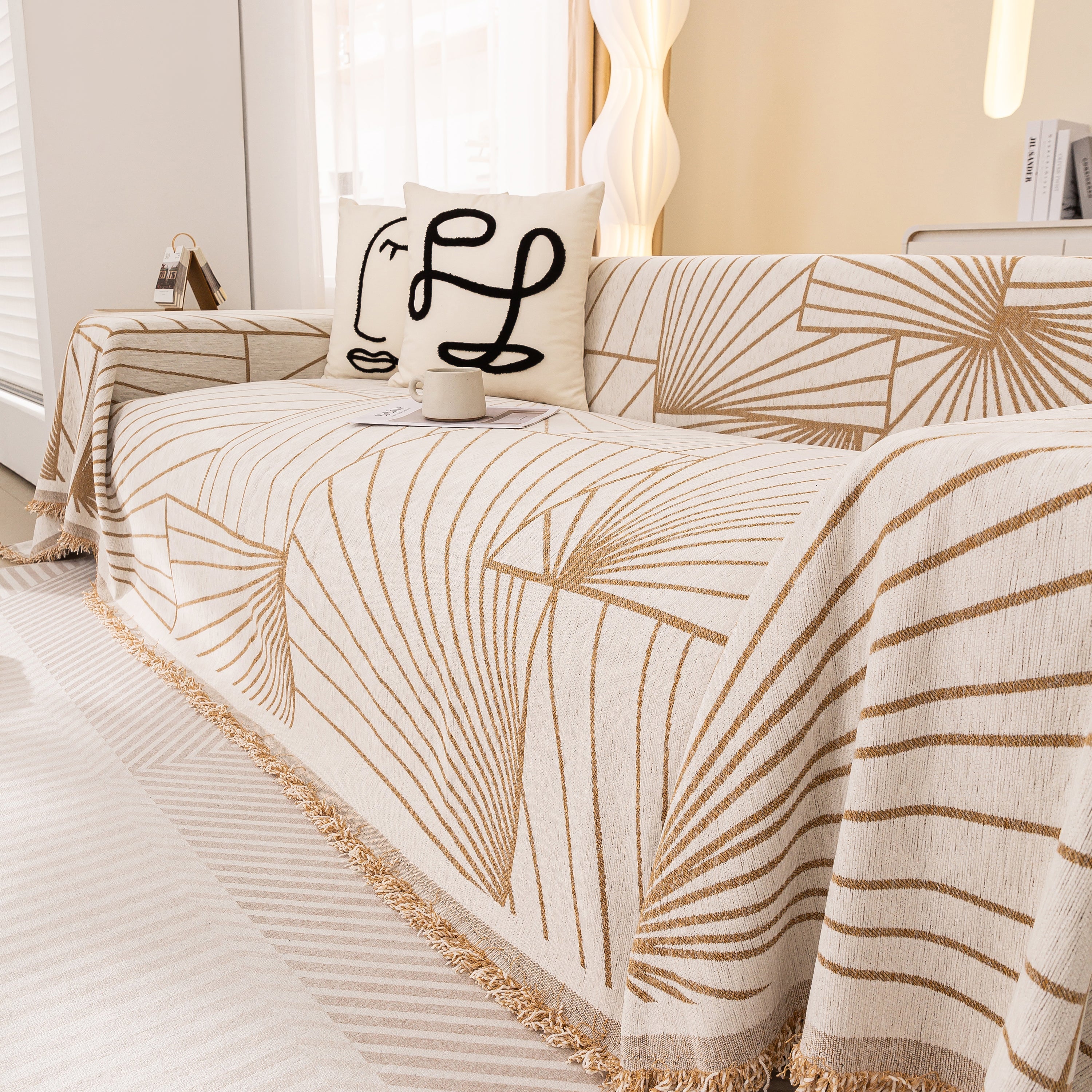 Modern Minimalist Chenille Line Pattern Sofa Cover, Dust And Scratch Resistant Throw Blankets For Couch