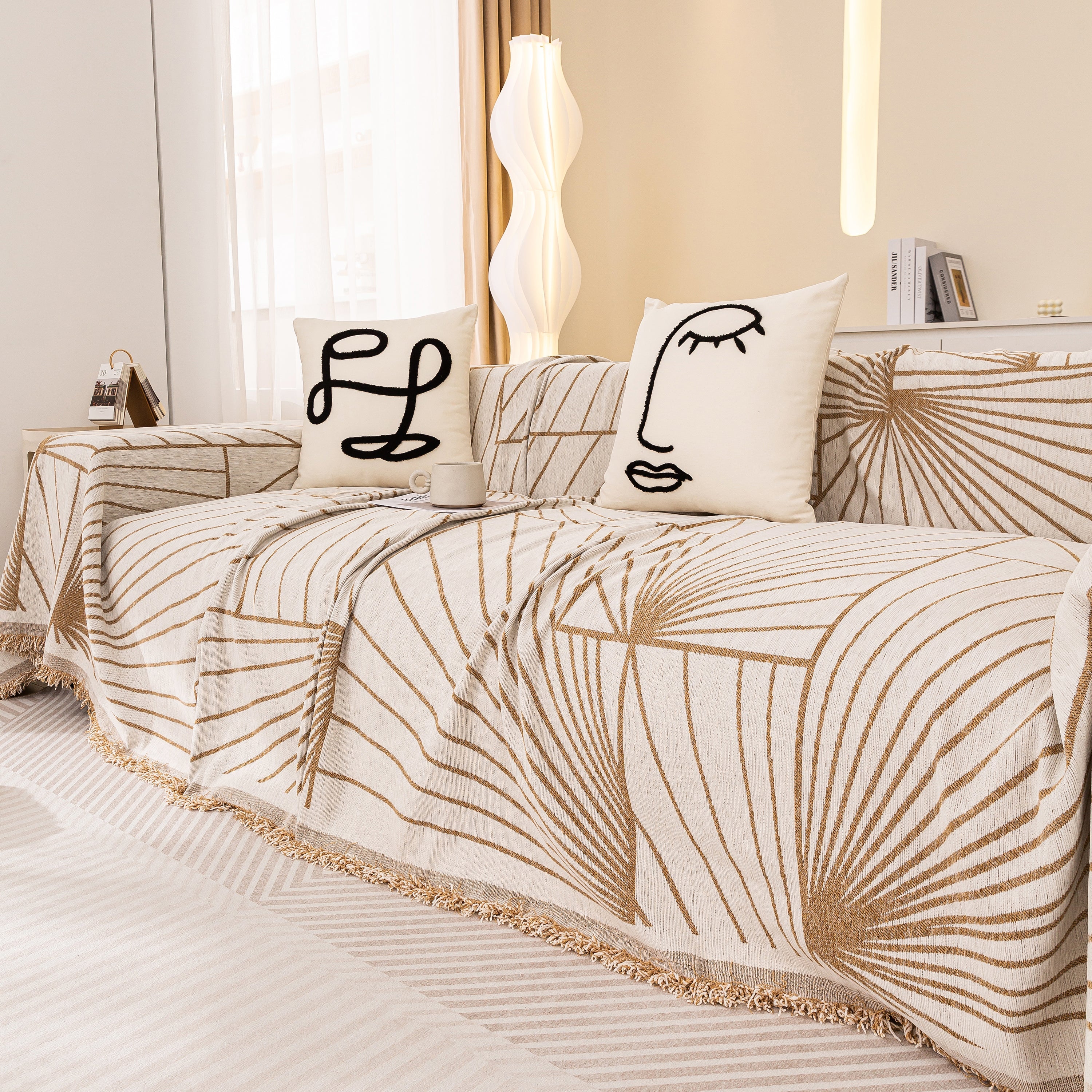 Modern Minimalist Chenille Line Pattern Sofa Cover, Dust And Scratch Resistant Throw Blankets For Couch