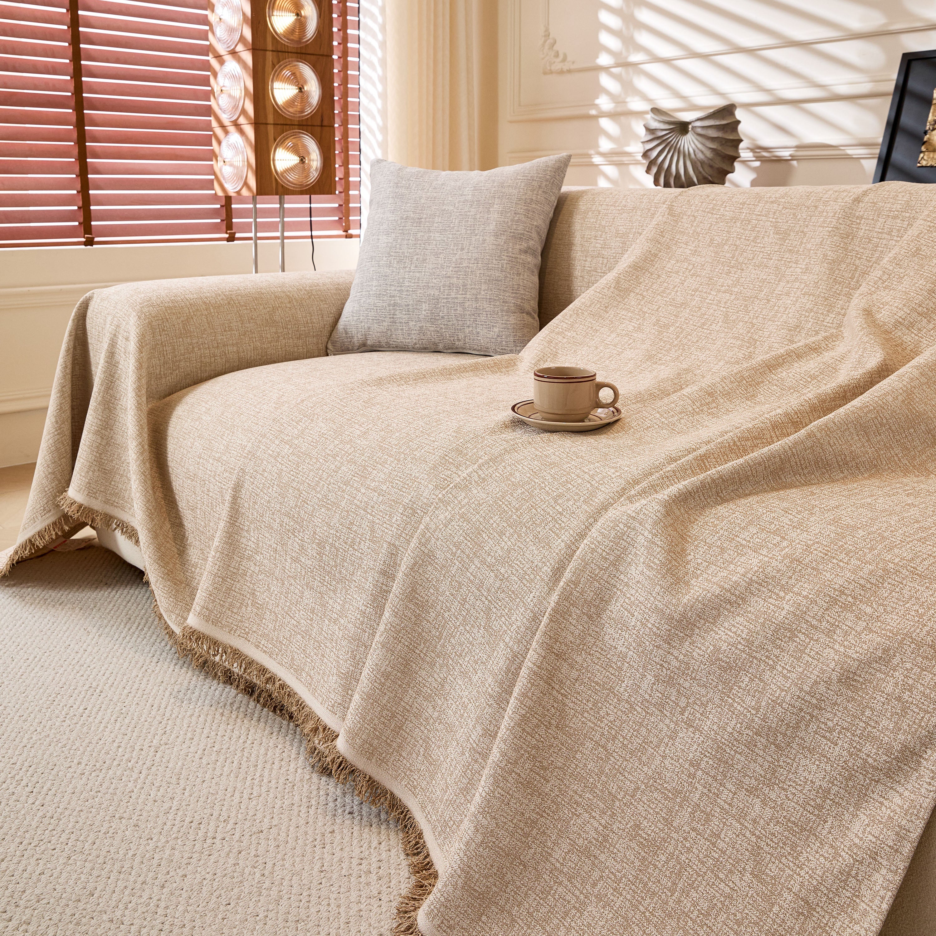 Natural Textured Linen Couch Cover, Breathable & Hypoallergenic Furniture Protector