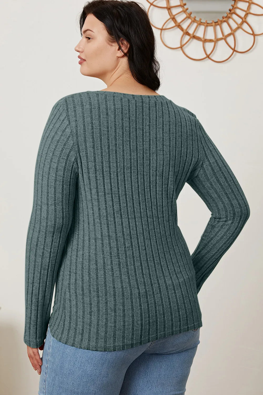 Basic Bae Full Size Ribbed V-neck Long Sleeve Knit Top | Includes Plus Size